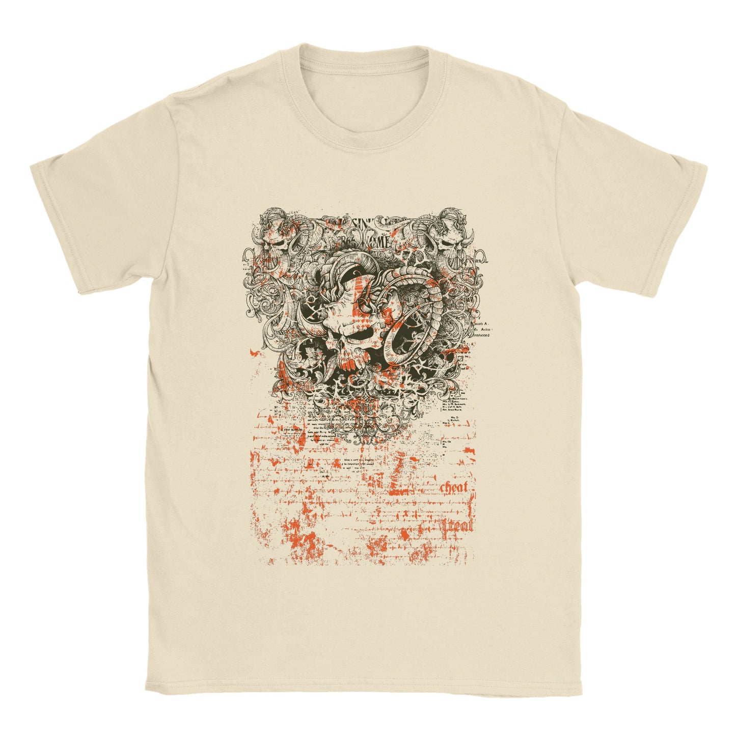 Grunge Skull with Ram Horns - Classic Unisex Crewneck T-shirt