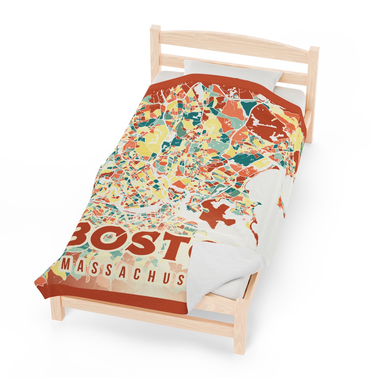 Colorful Boston Map - Velveteen Plush Blanket