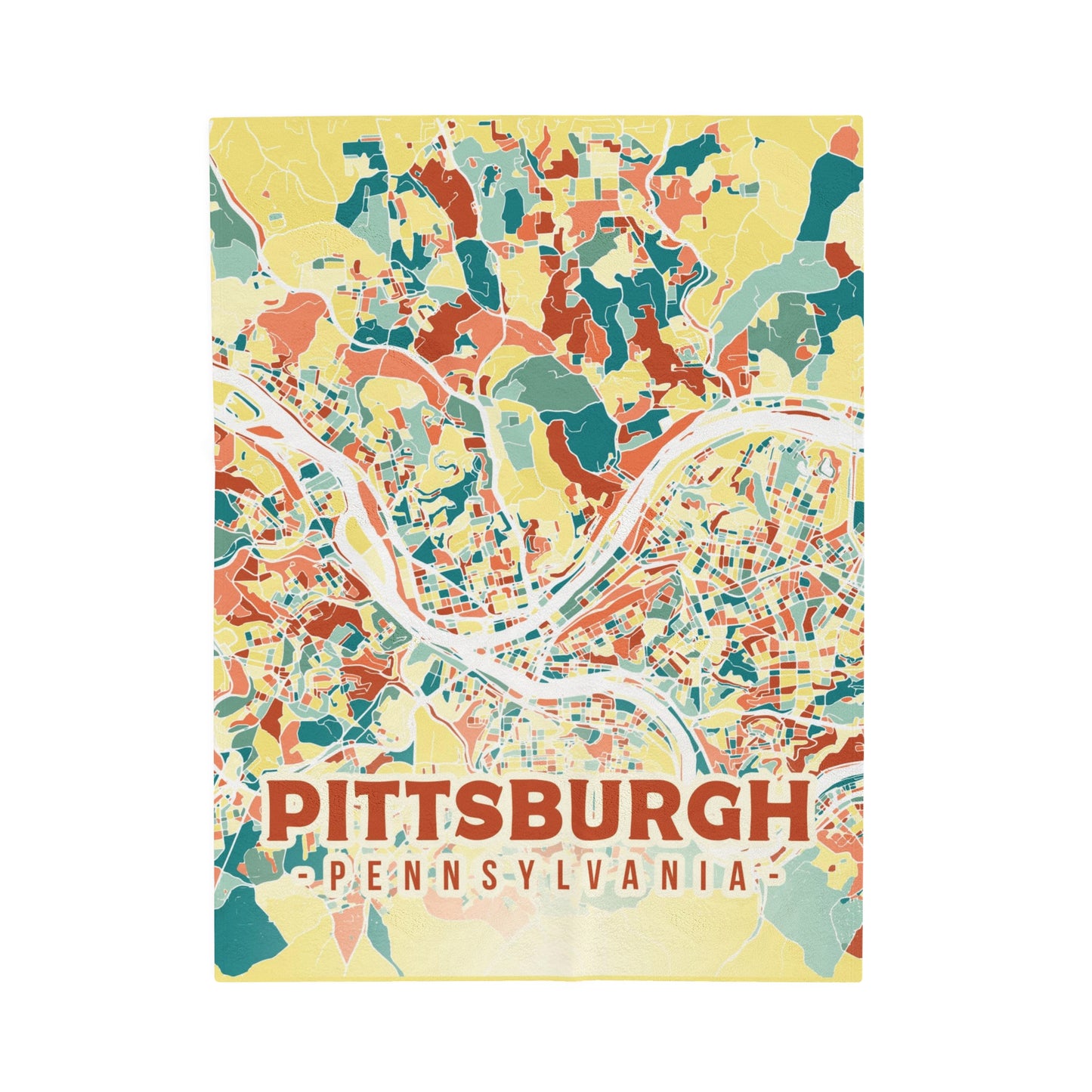 Colorful Pittsburgh Map - Velveteen Plush Blanket