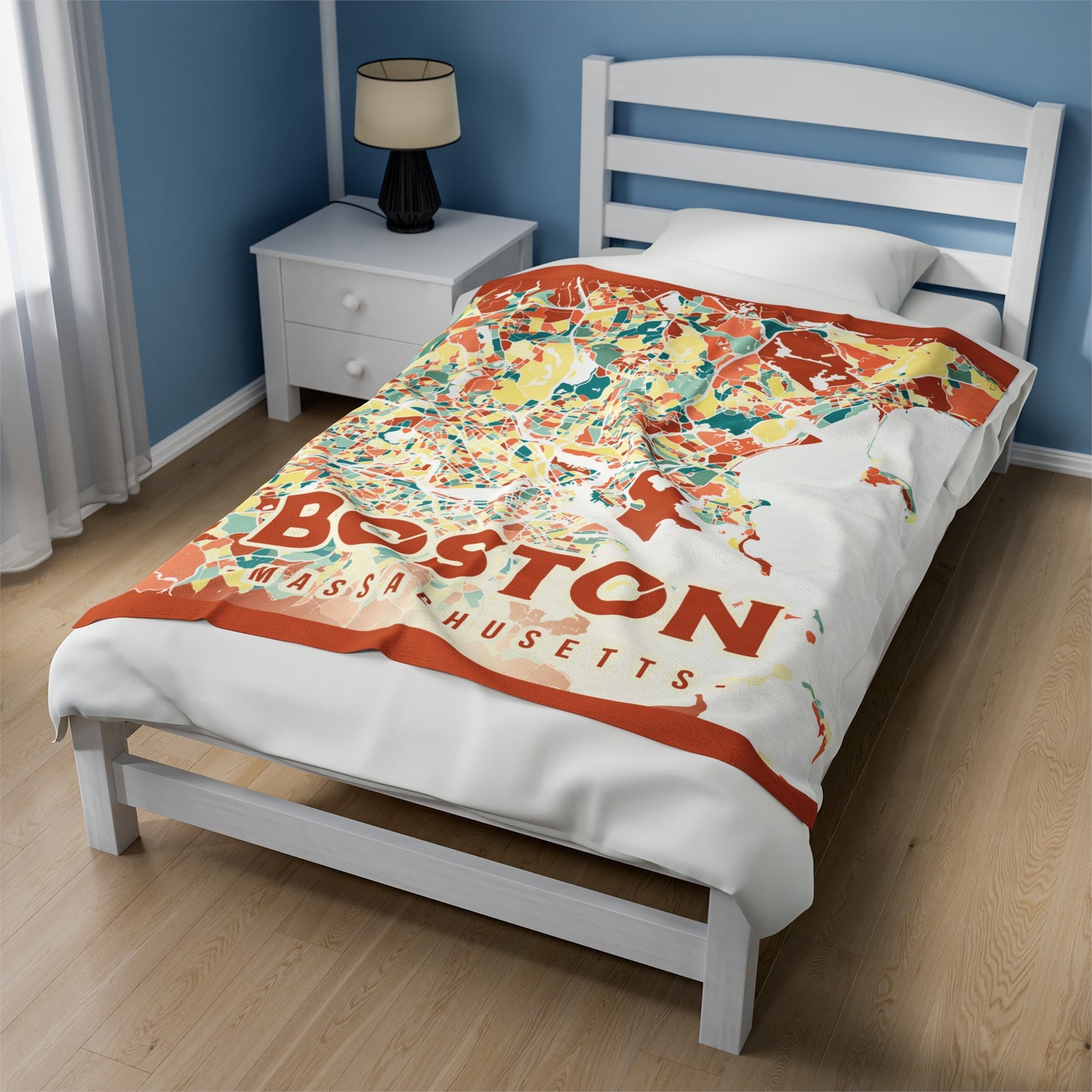 Colorful Boston Map - Velveteen Plush Blanket