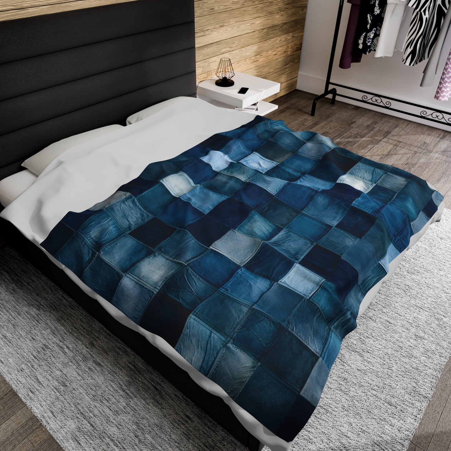 Patchwork Denim Printed - Velveteen Plush Blanket