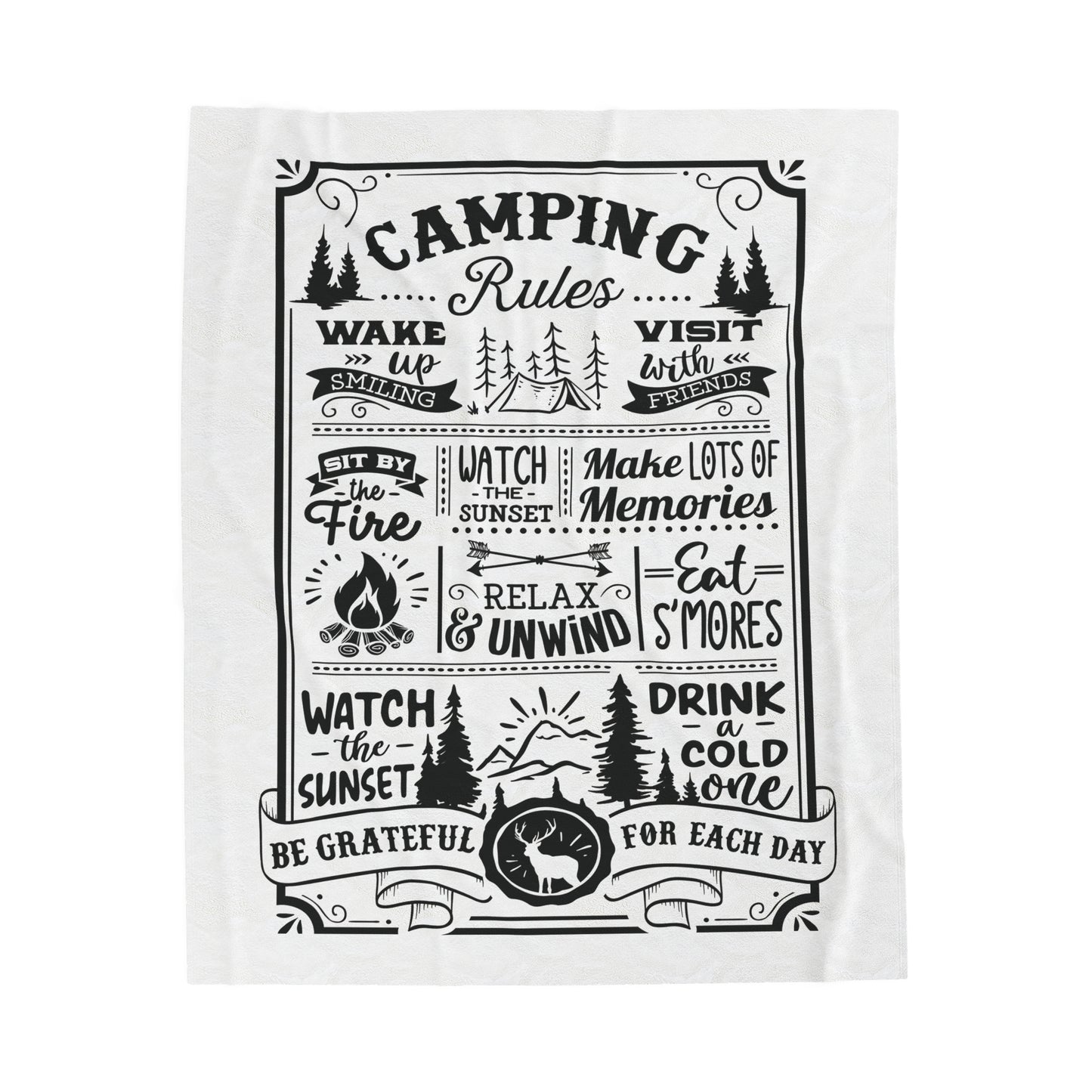 Camping Rules - Velveteen Plush Blanket