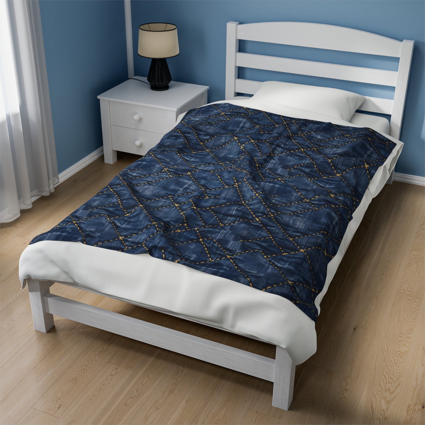 Quilty Blue Jean Textured Print - Velveteen Plush Blanket