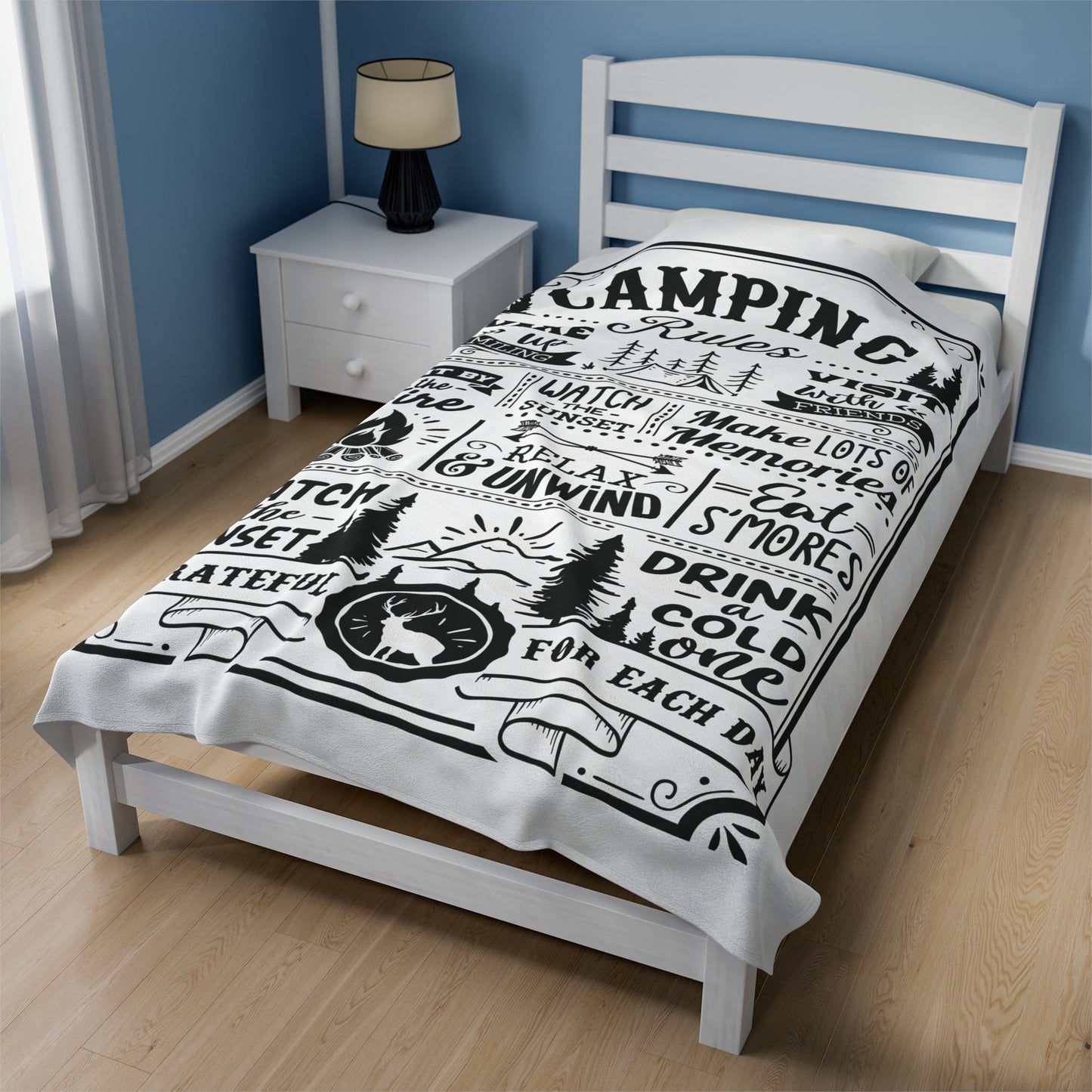 Camping Rules - Velveteen Plush Blanket