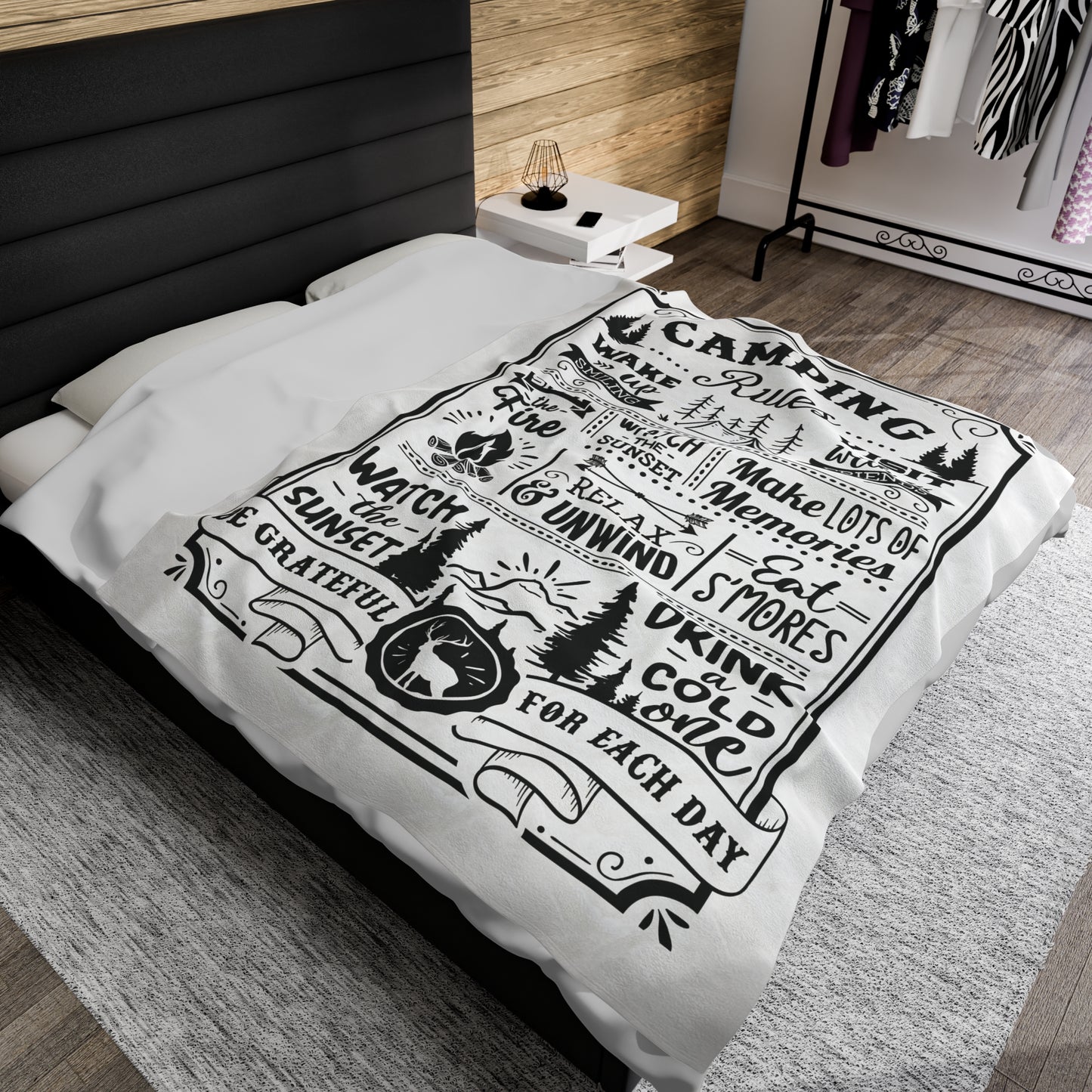 Camping Rules - Velveteen Plush Blanket