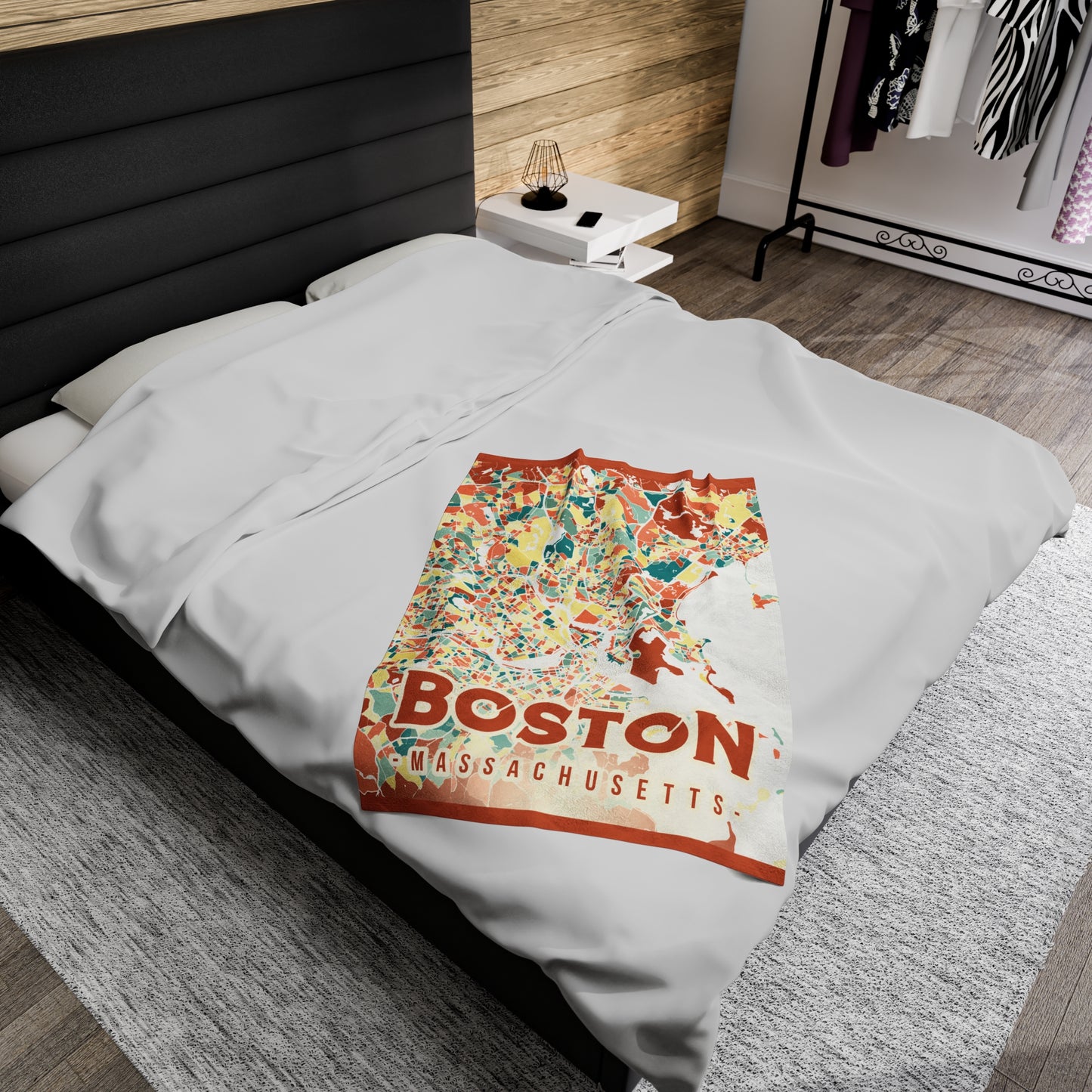Colorful Boston Map - Velveteen Plush Blanket