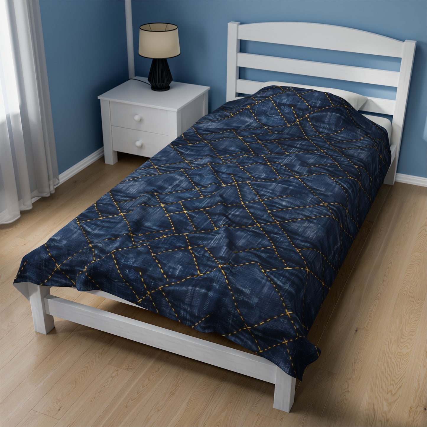 Quilty Blue Jean Textured Print - Velveteen Plush Blanket