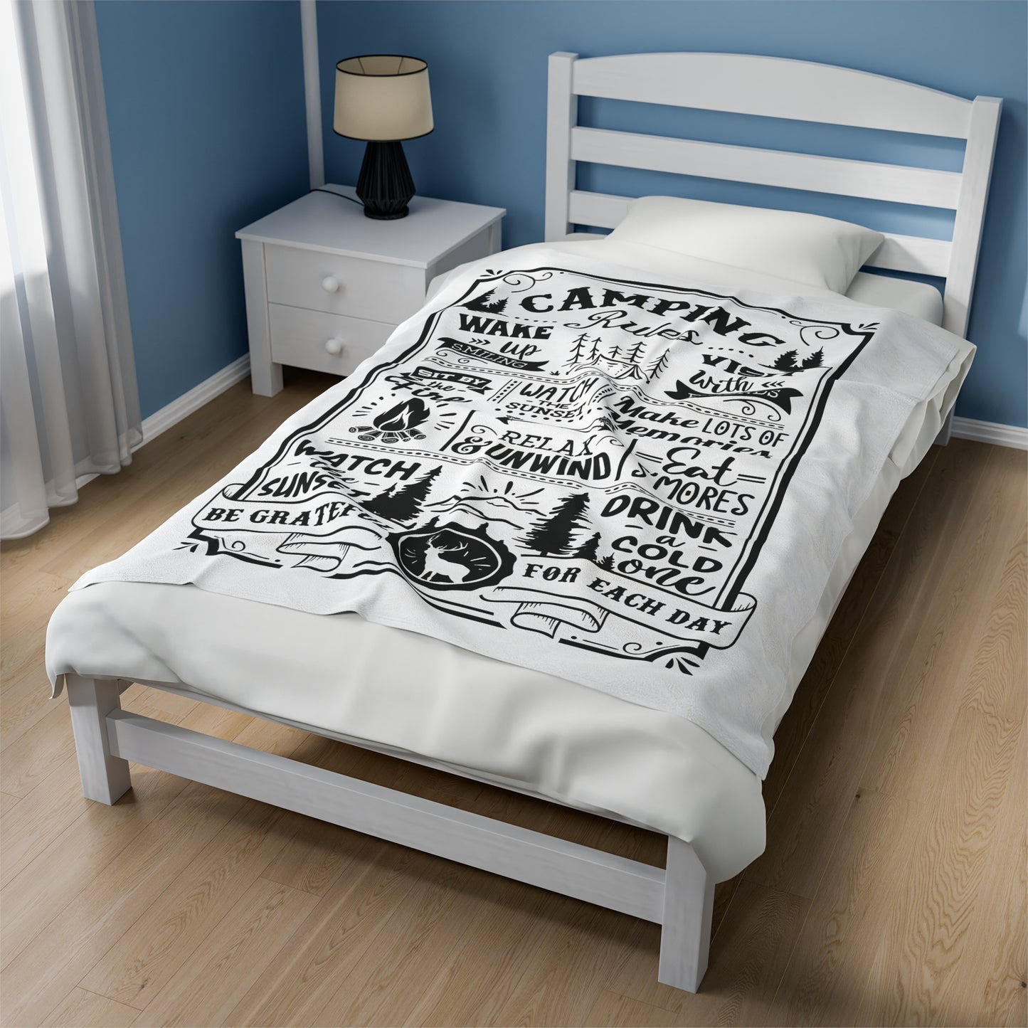 Camping Rules - Velveteen Plush Blanket