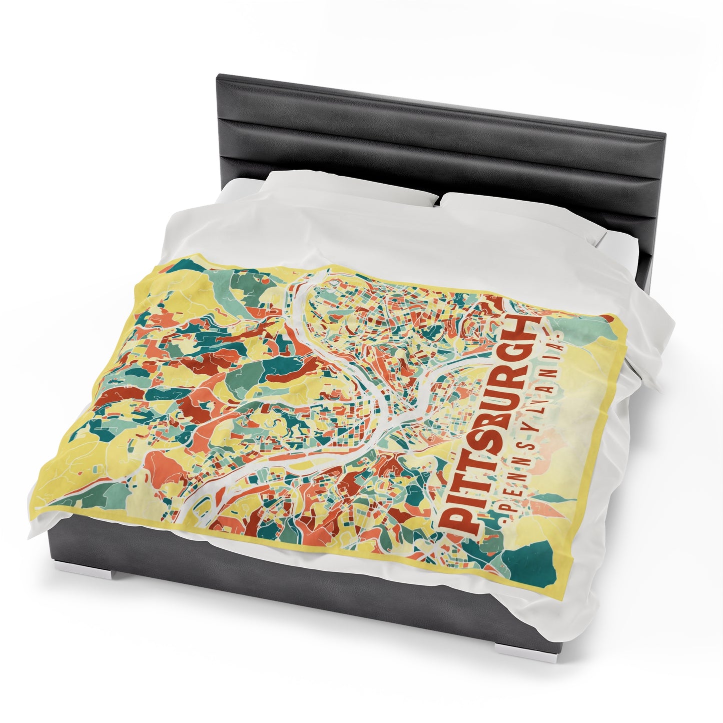 Colorful Pittsburgh Map - Velveteen Plush Blanket