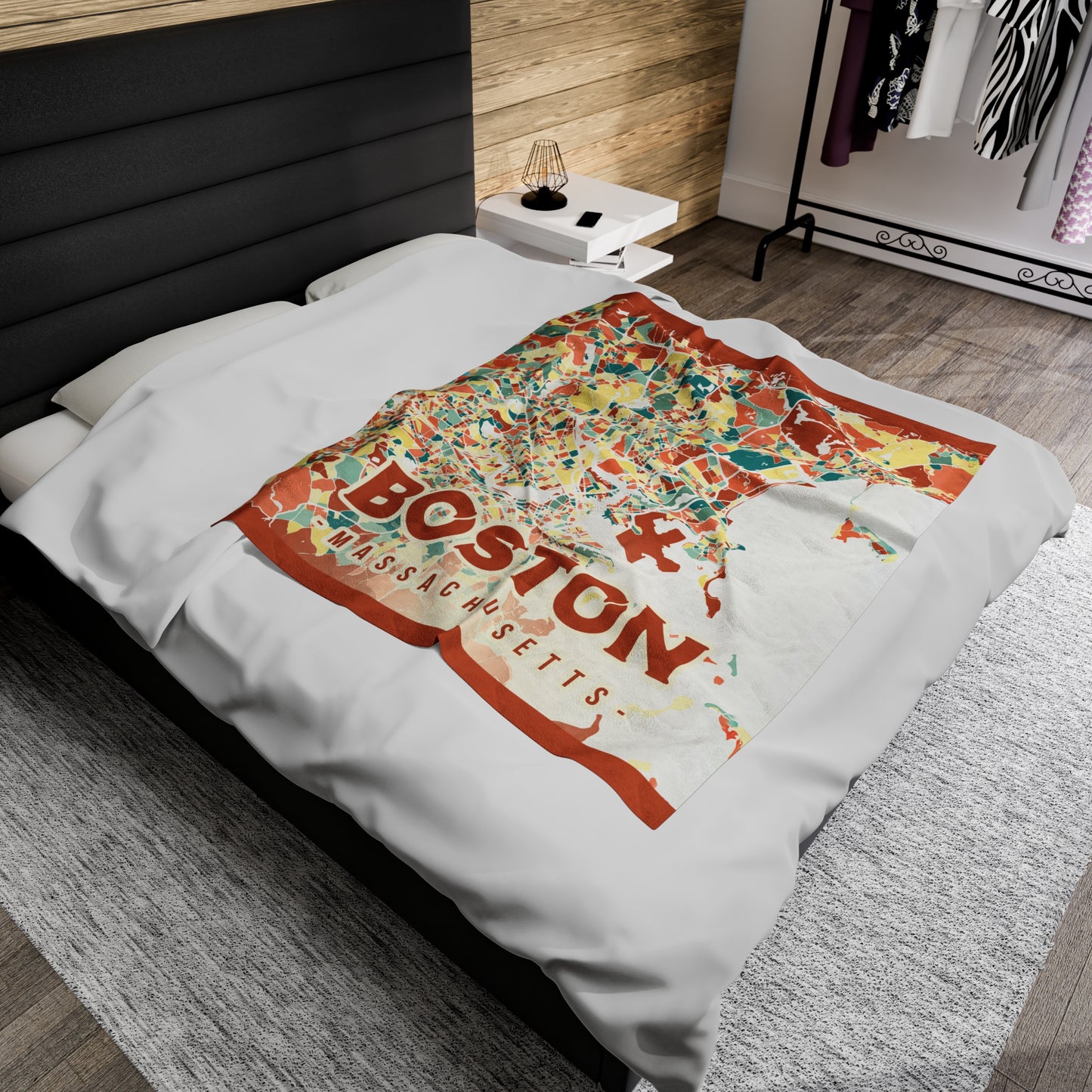 Colorful Boston Map - Velveteen Plush Blanket