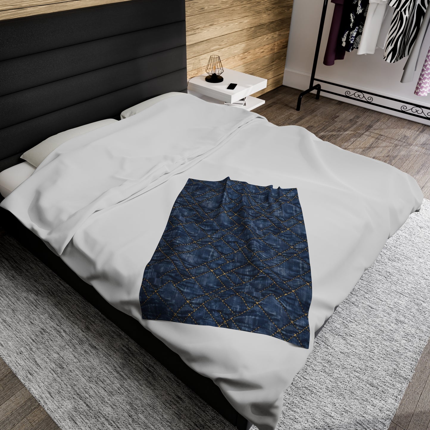 Quilty Blue Jean Textured Print - Velveteen Plush Blanket