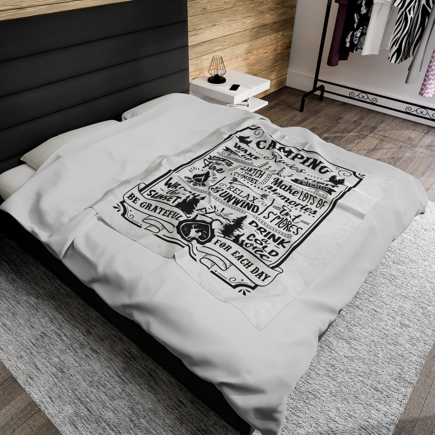 Camping Rules - Velveteen Plush Blanket