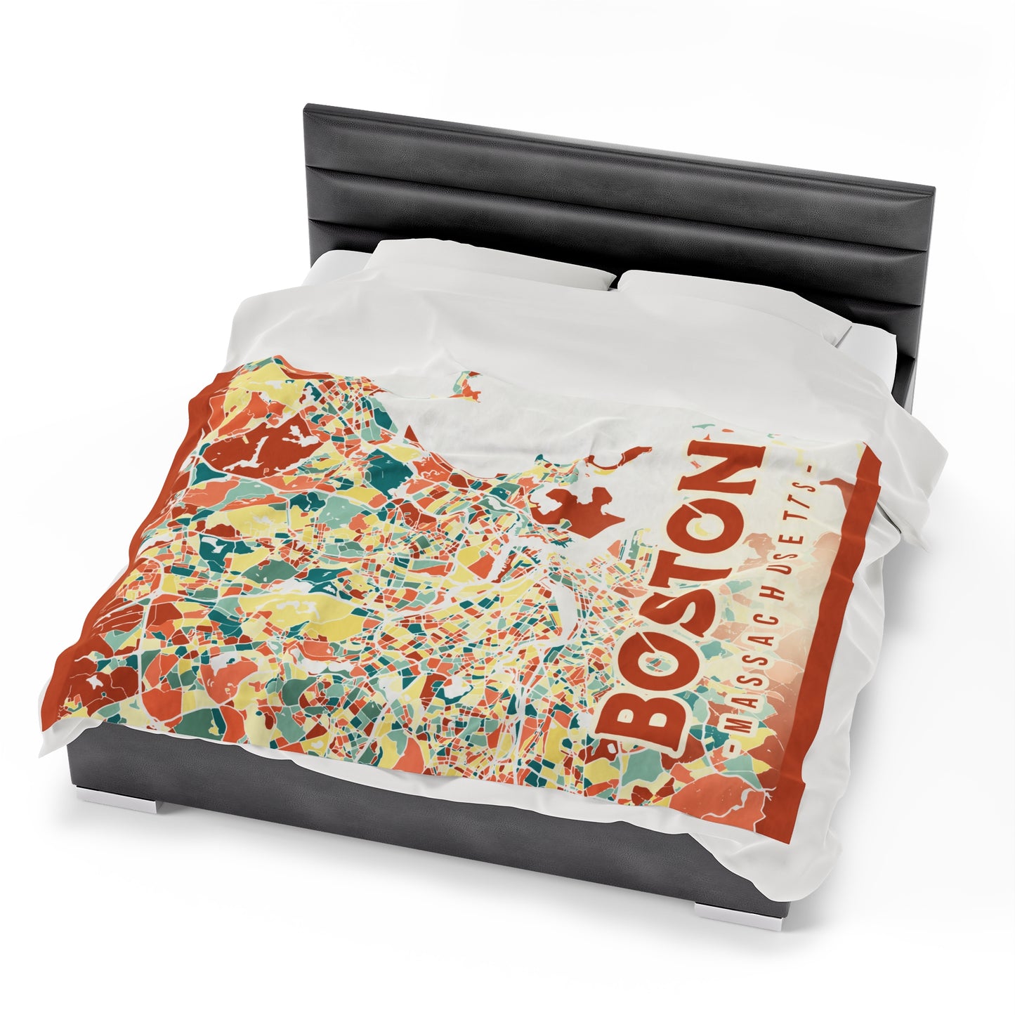 Colorful Boston Map - Velveteen Plush Blanket