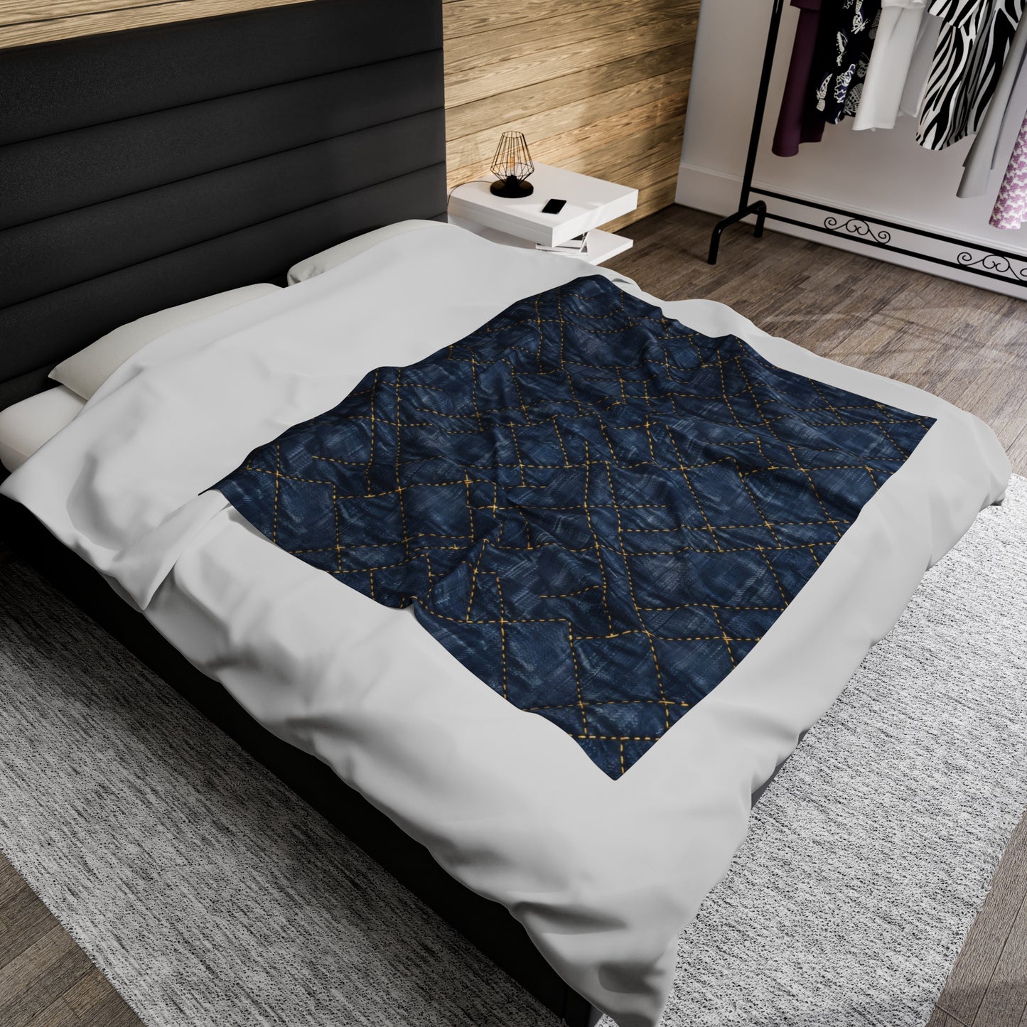 Quilty Blue Jean Textured Print - Velveteen Plush Blanket