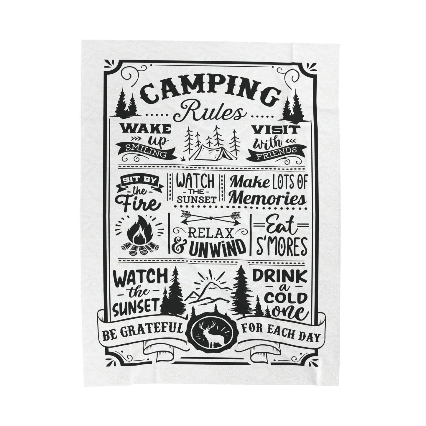 Camping Rules - Velveteen Plush Blanket