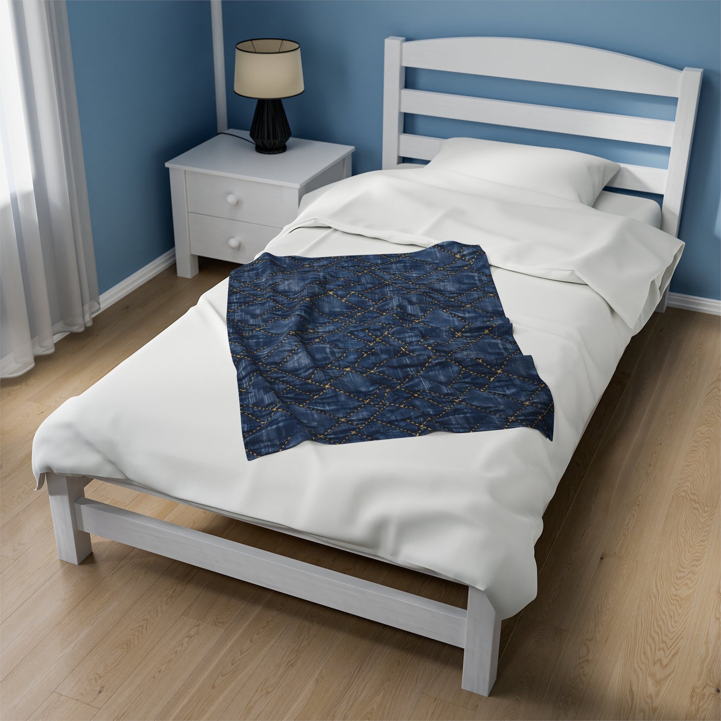Quilty Blue Jean Textured Print - Velveteen Plush Blanket