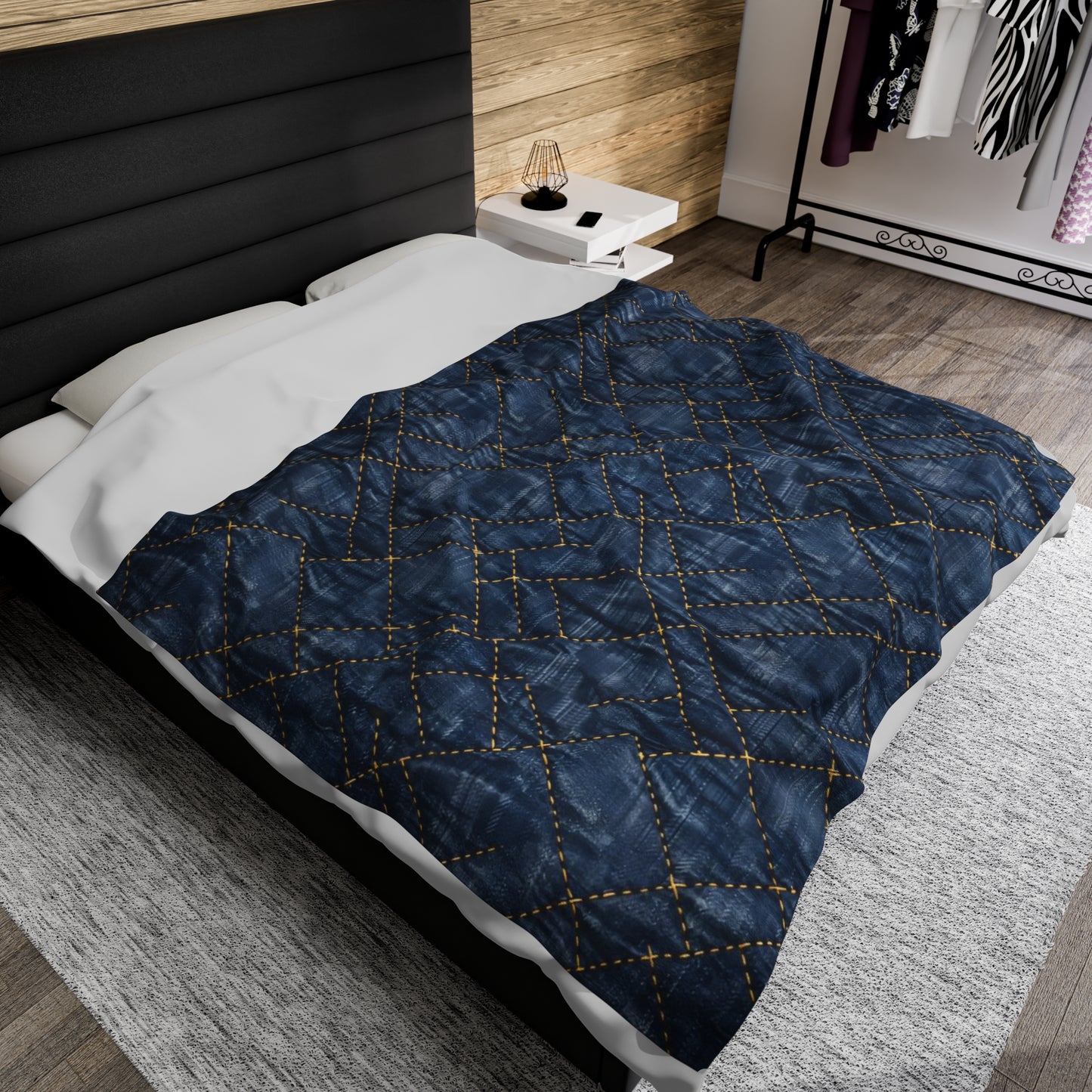 Quilty Blue Jean Textured Print - Velveteen Plush Blanket