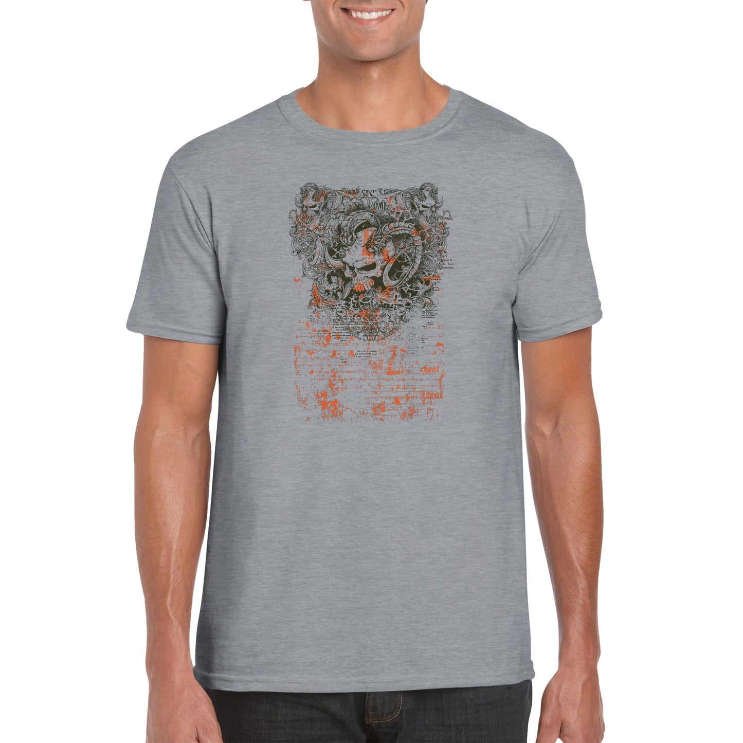 Grunge Skull with Ram Horns - Classic Unisex Crewneck T-shirt
