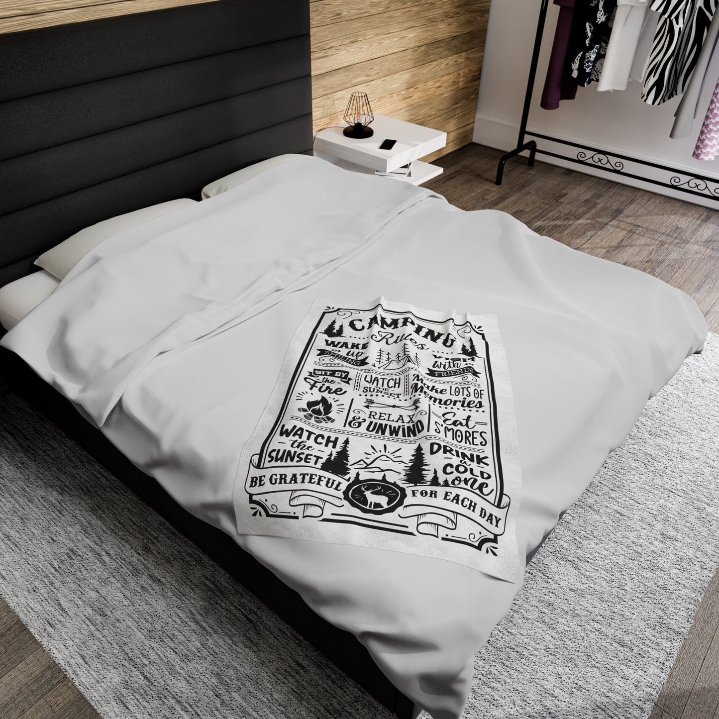 Camping Rules - Velveteen Plush Blanket