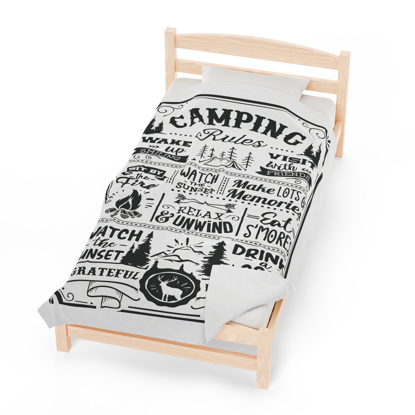 Camping Rules - Velveteen Plush Blanket