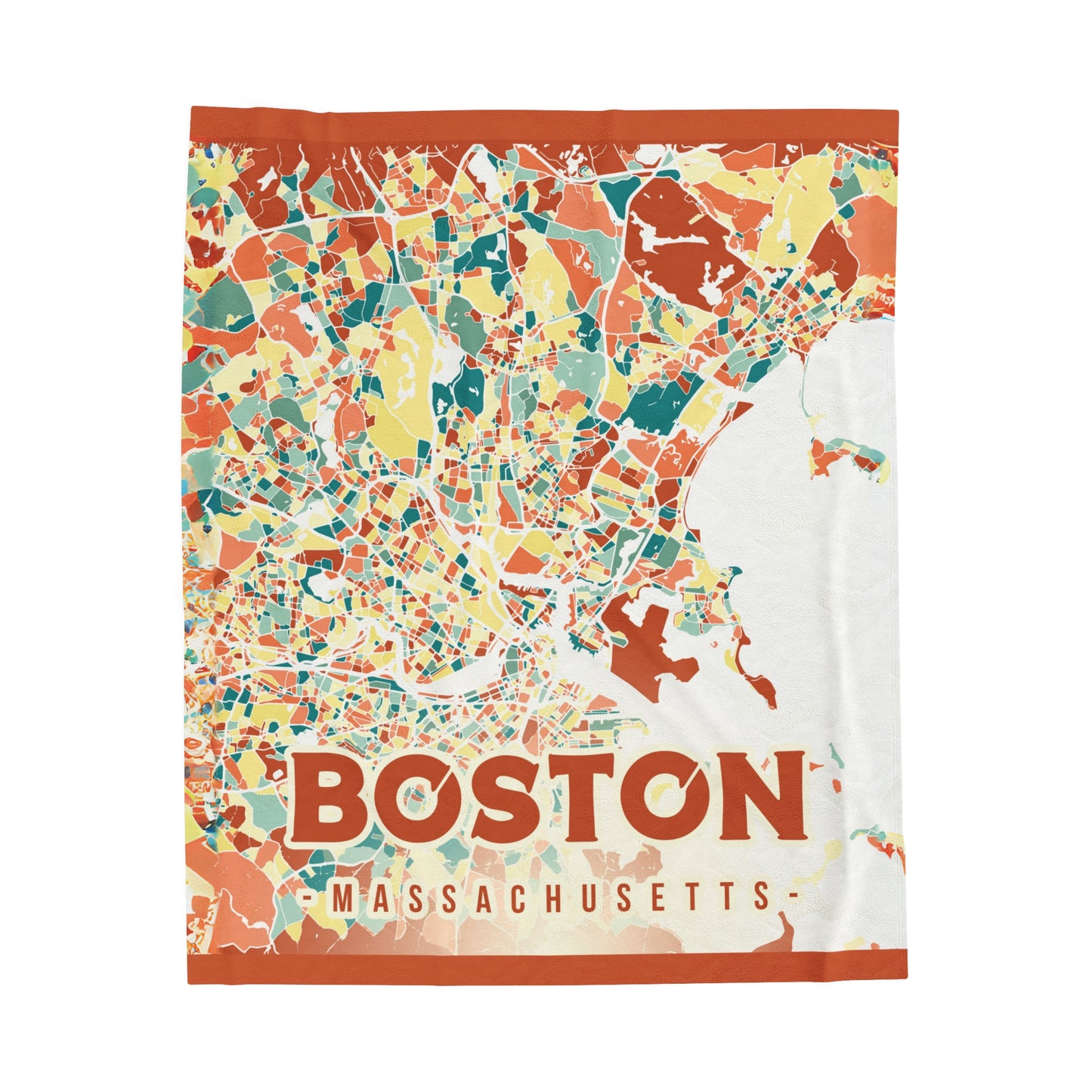 Colorful Boston Map - Velveteen Plush Blanket