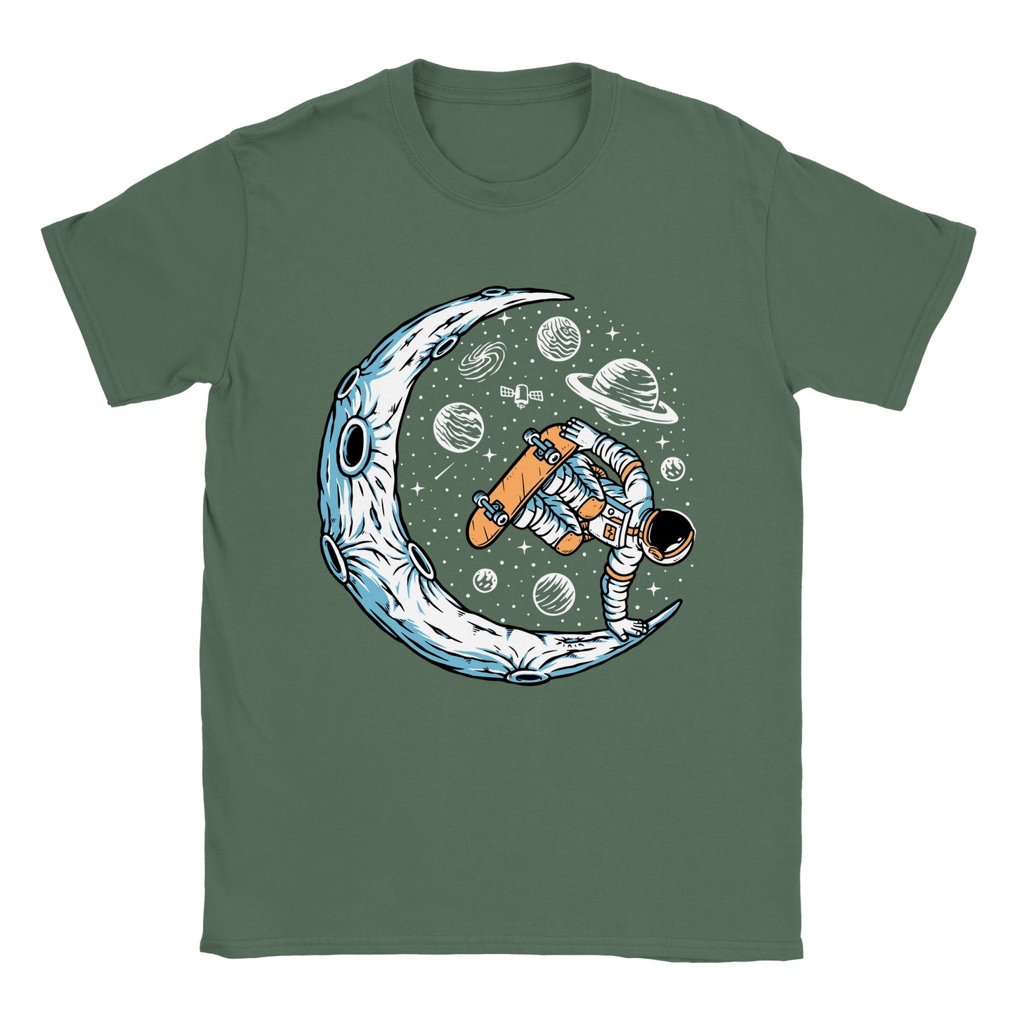 Astronaut Skateboarding a Half-pipe Moon - Classic Unisex Crewneck T-shirt