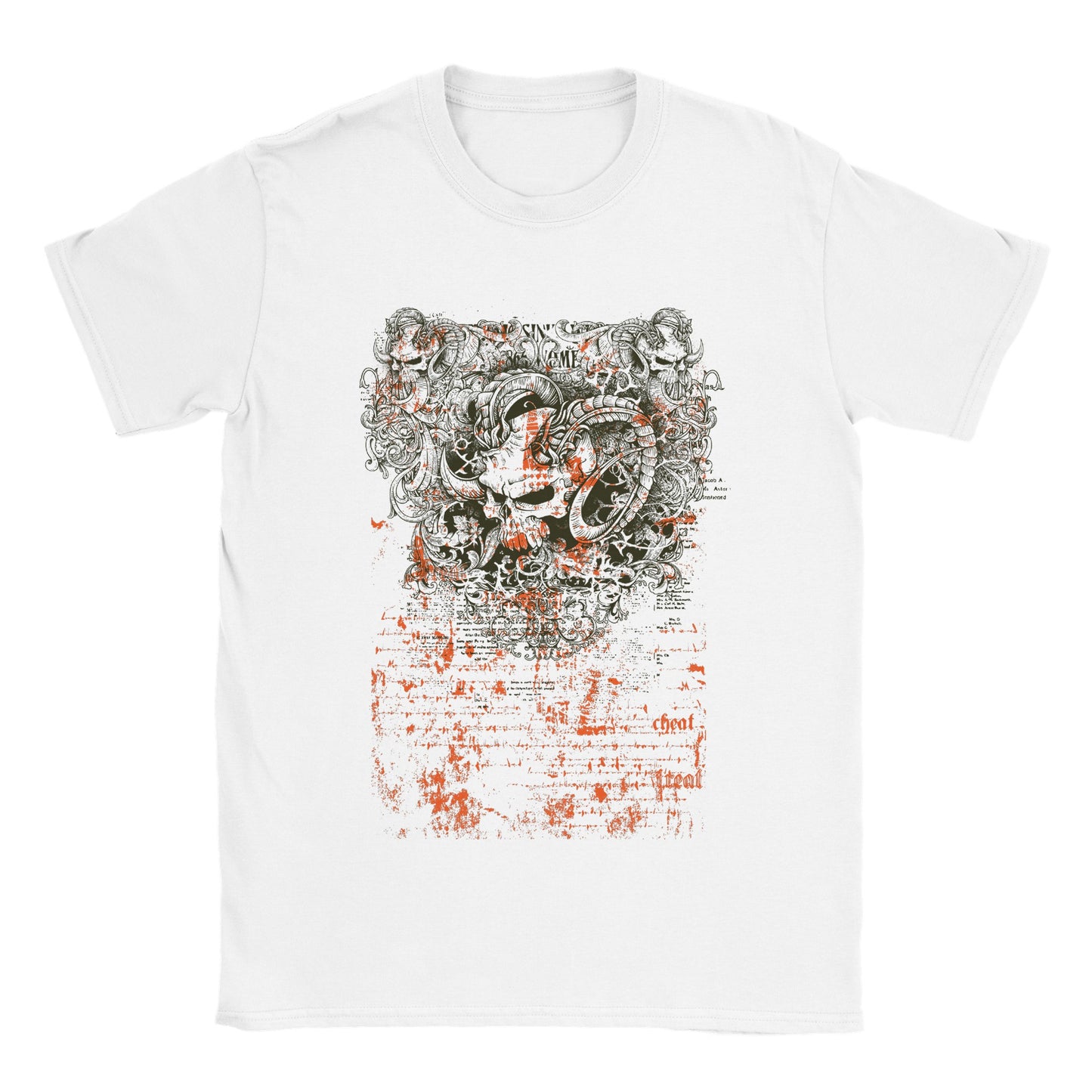 Grunge Skull with Ram Horns - Classic Unisex Crewneck T-shirt