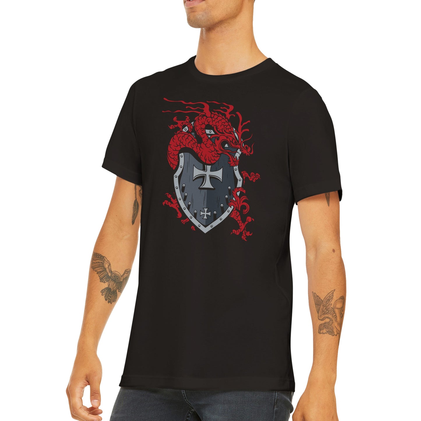 Knights Shield With Dragon - Classic Unisex Crewneck T-shirt