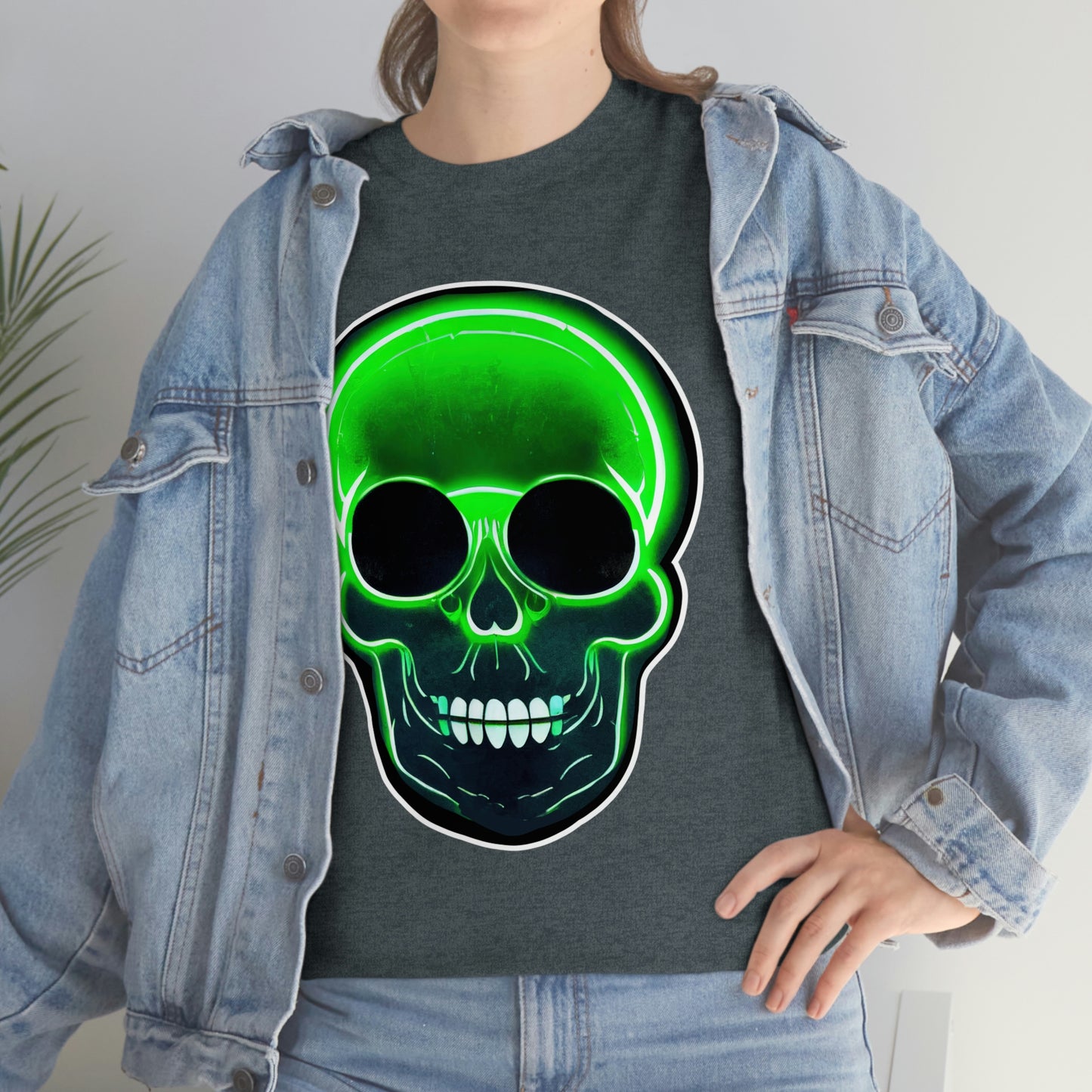 Skull with bright green - Unisex Heavy Cotton Tee