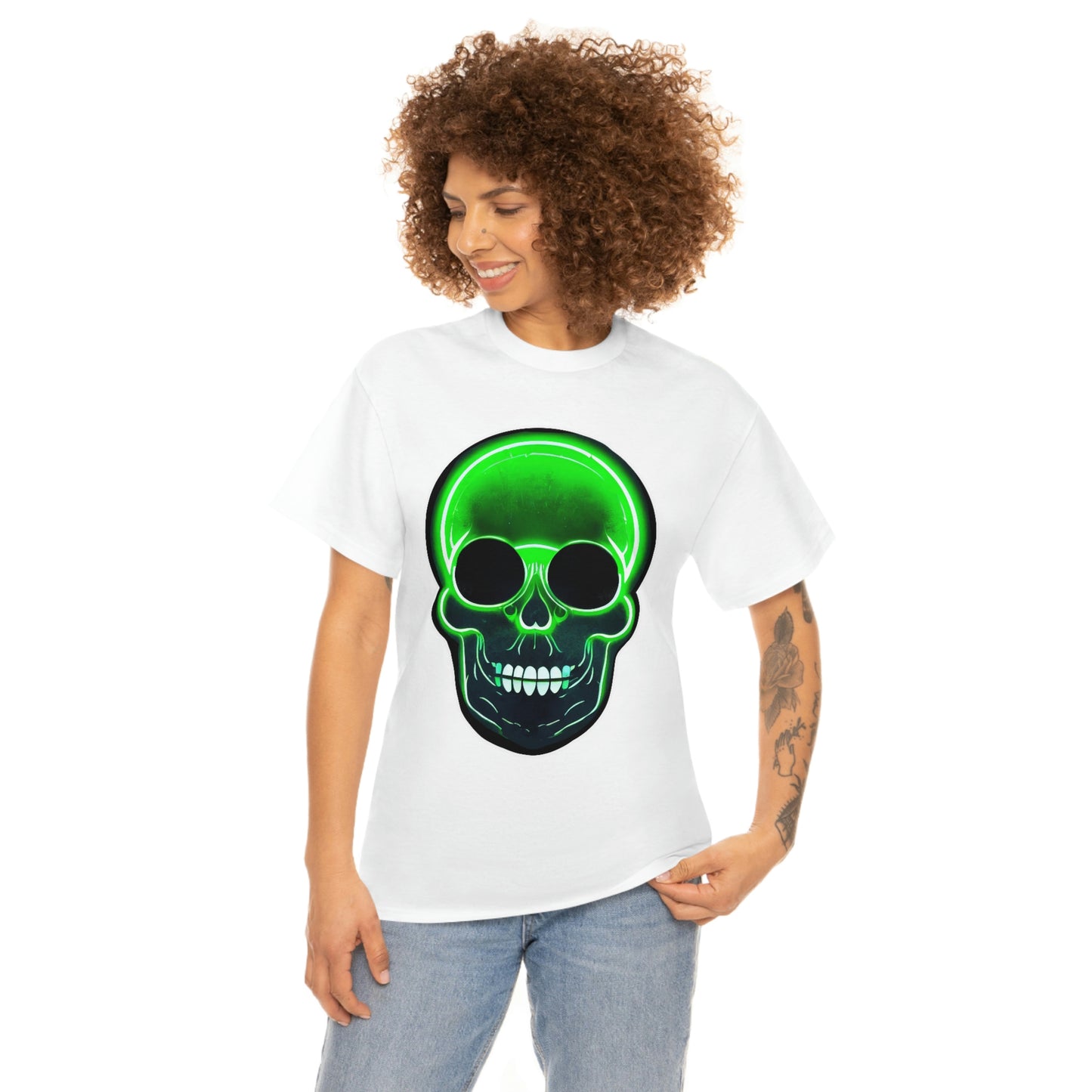 Skull with bright green - Unisex Heavy Cotton Tee