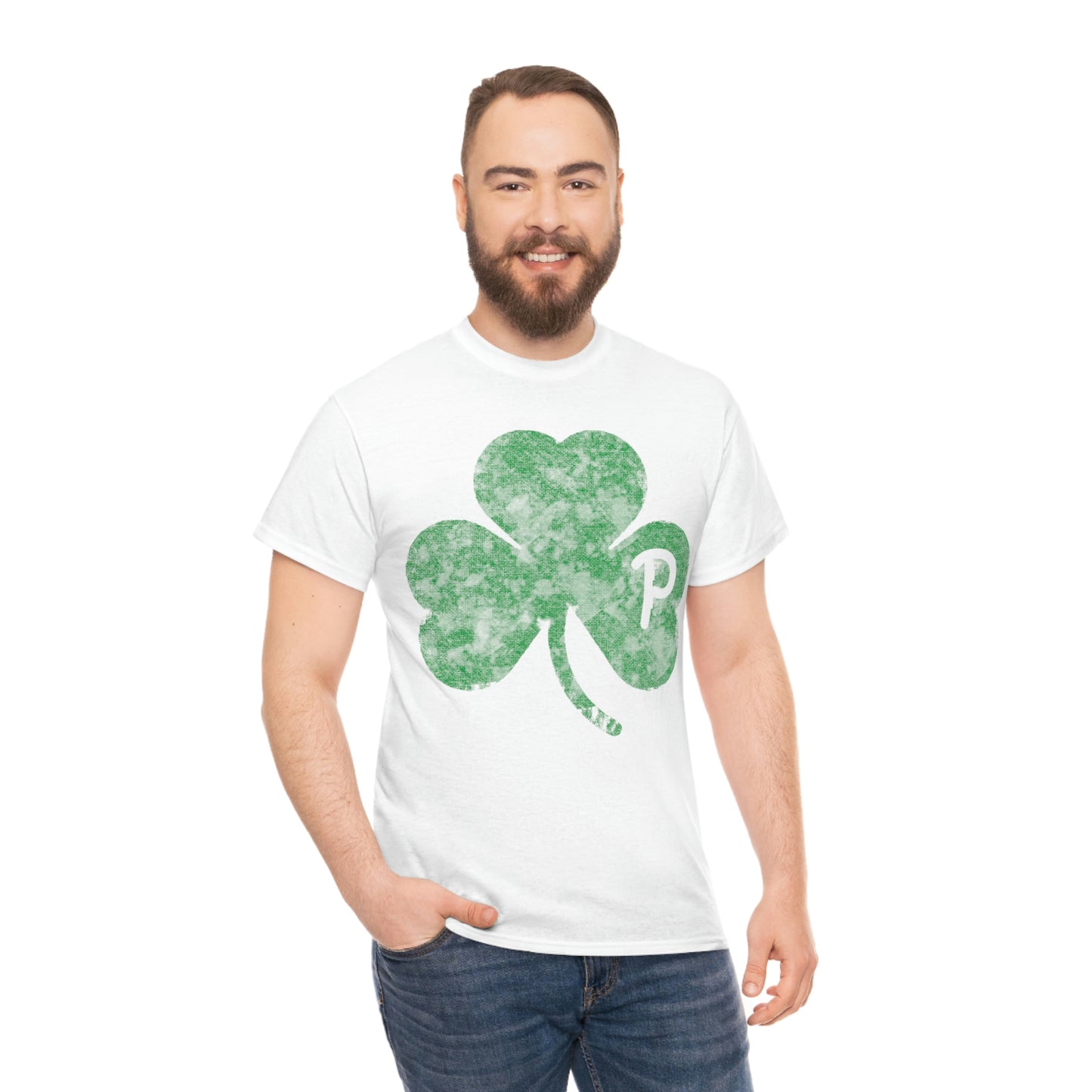 Clover design distressed with "P" for Pittsburgh - Unisex Heavy Cotton Tee