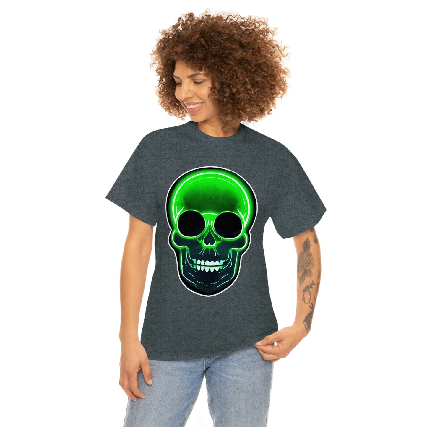 Skull with bright green - Unisex Heavy Cotton Tee