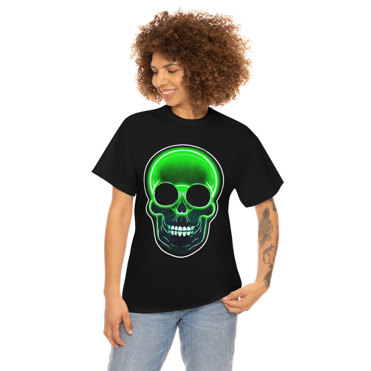 Skull with bright green - Unisex Heavy Cotton Tee