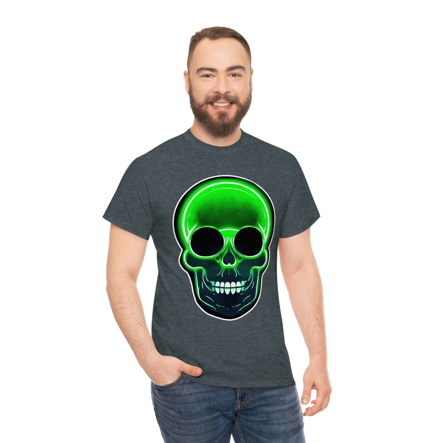 Skull with bright green - Unisex Heavy Cotton Tee