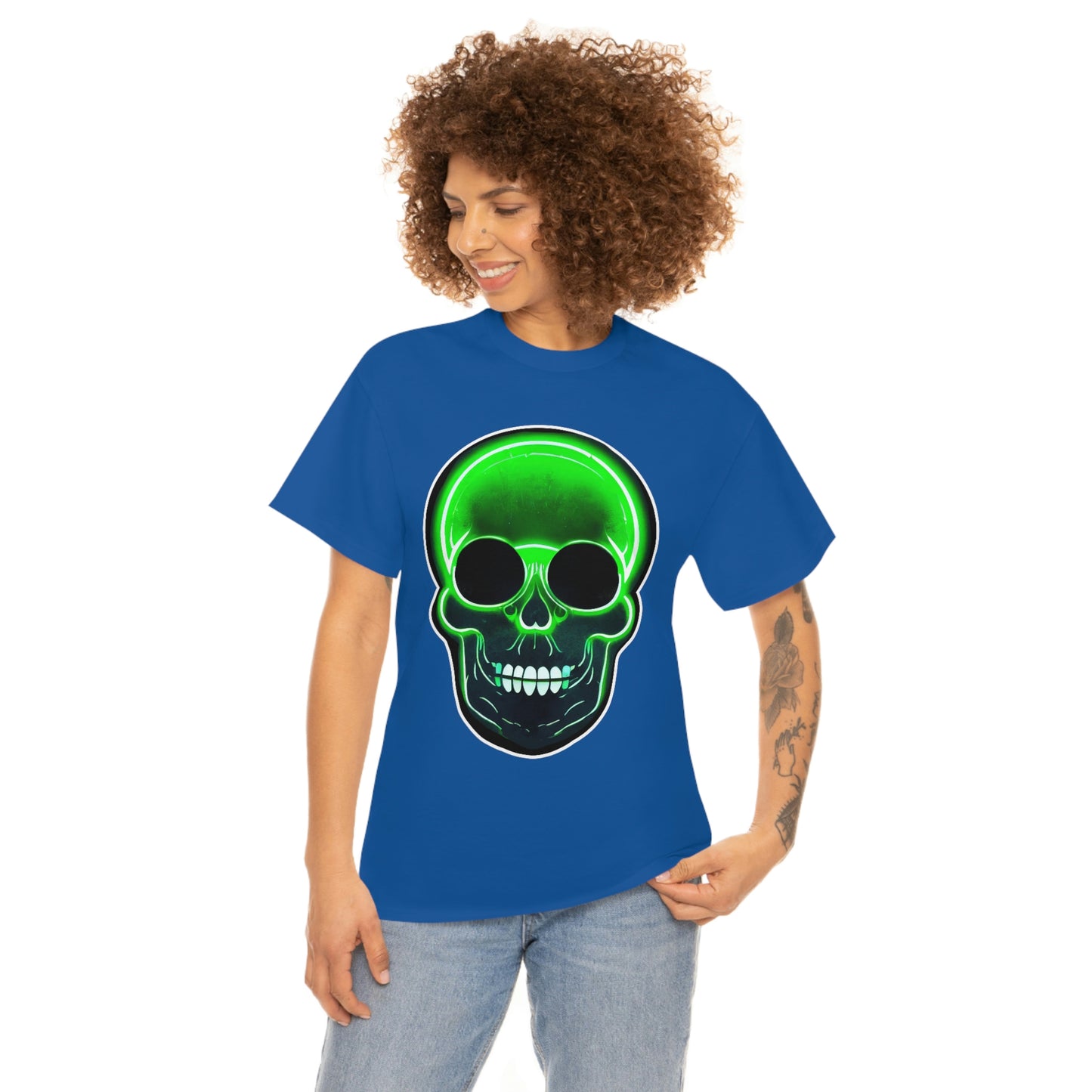 Skull with bright green - Unisex Heavy Cotton Tee