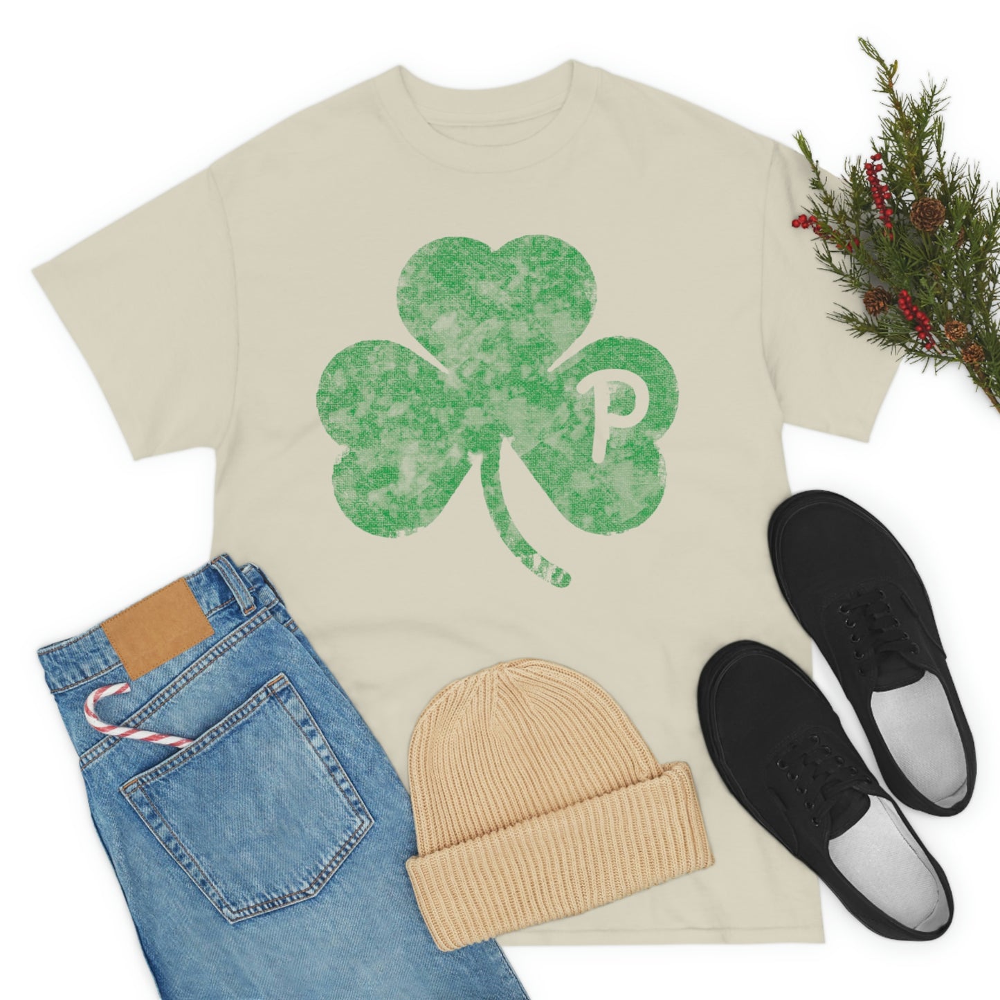 Clover design distressed with "P" for Pittsburgh - Unisex Heavy Cotton Tee