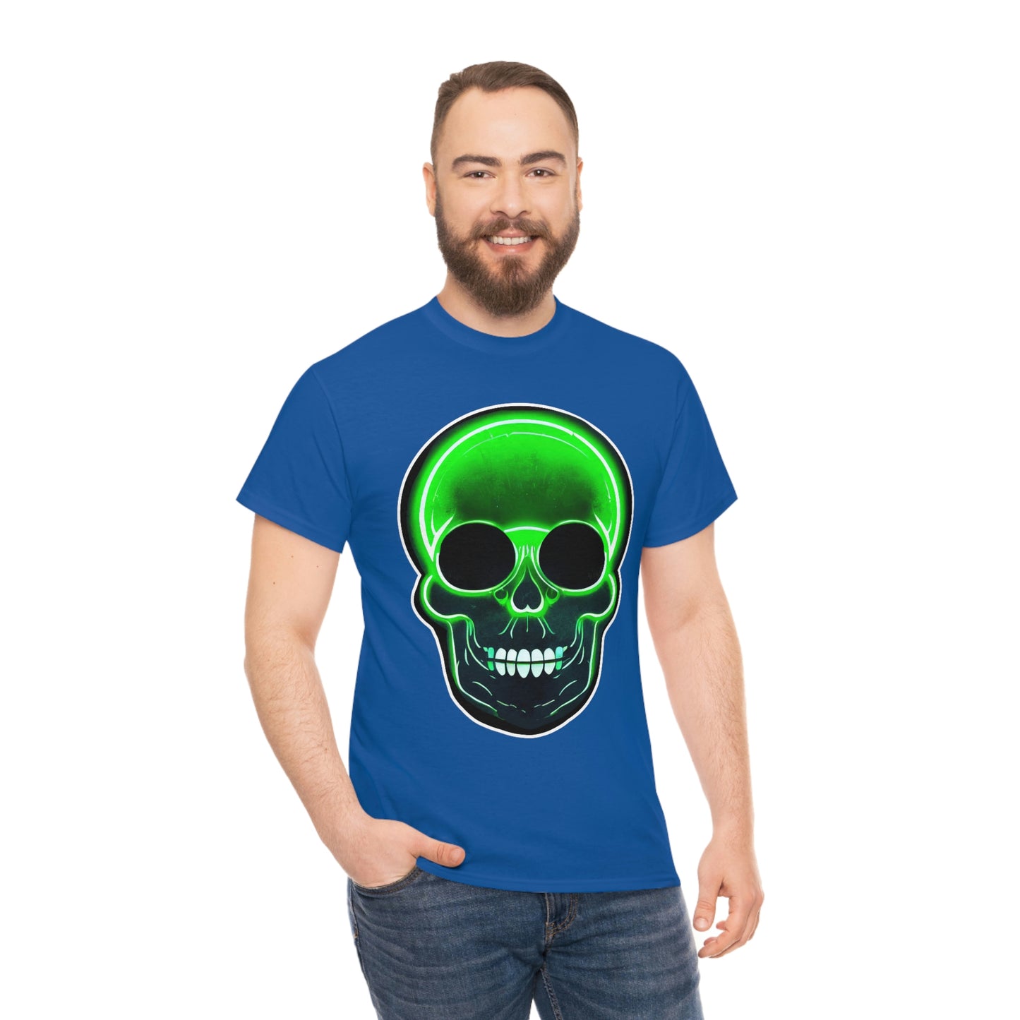Skull with bright green - Unisex Heavy Cotton Tee