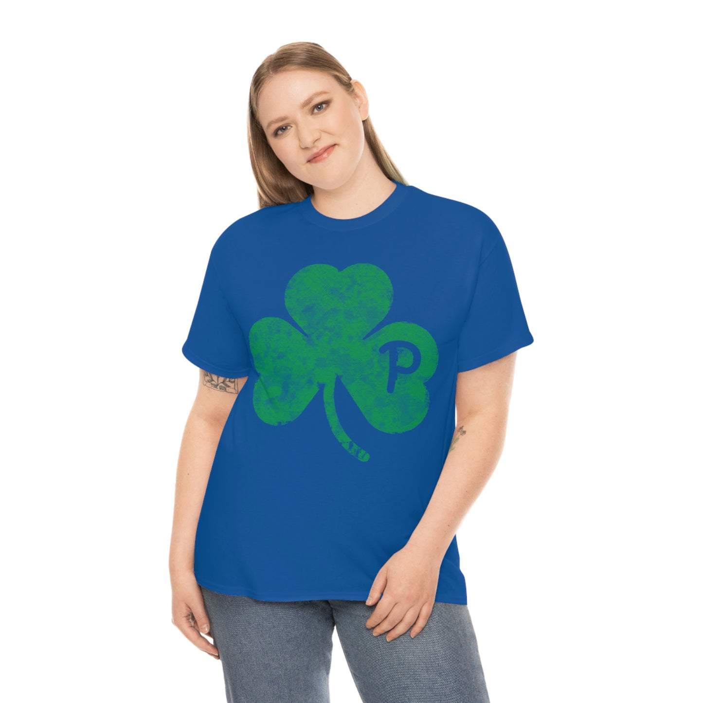 Clover design distressed with "P" for Pittsburgh - Unisex Heavy Cotton Tee