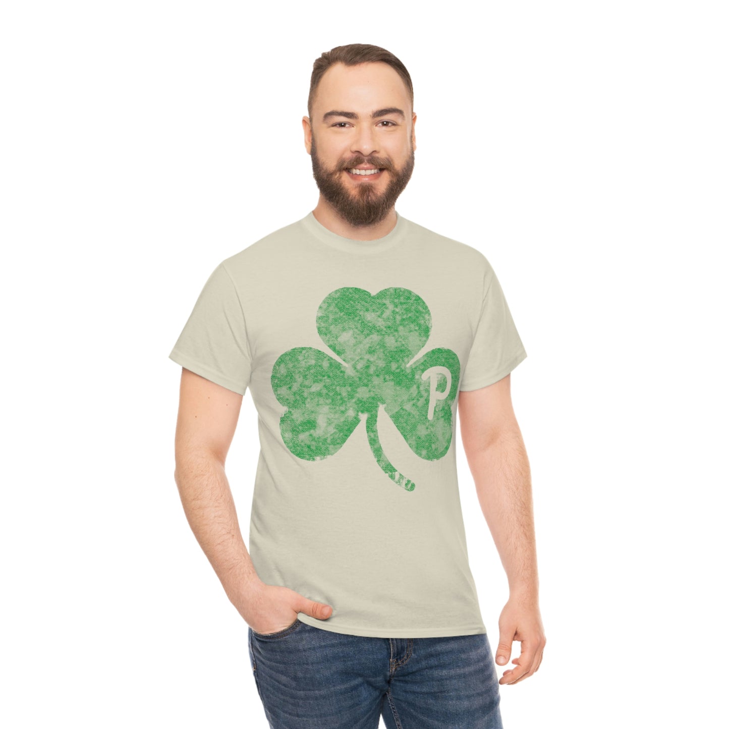 Clover design distressed with "P" for Pittsburgh - Unisex Heavy Cotton Tee