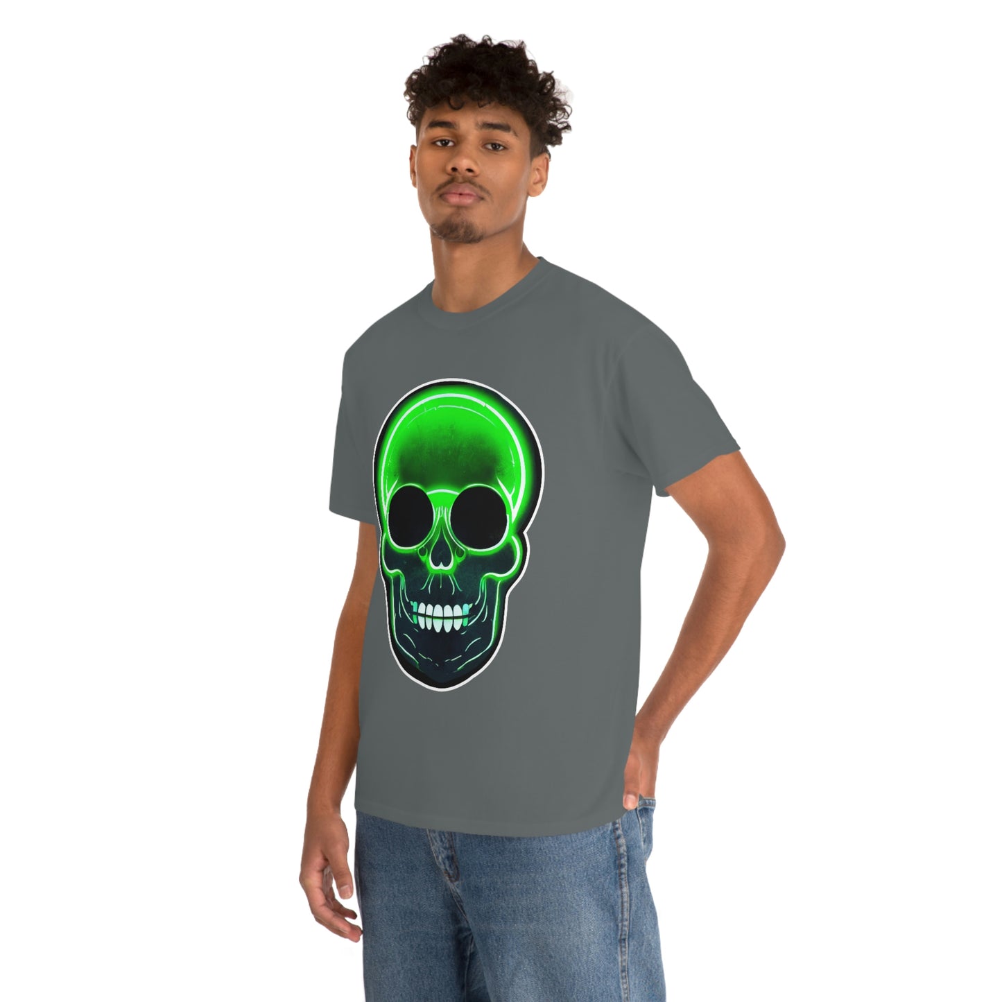 Skull with bright green - Unisex Heavy Cotton Tee