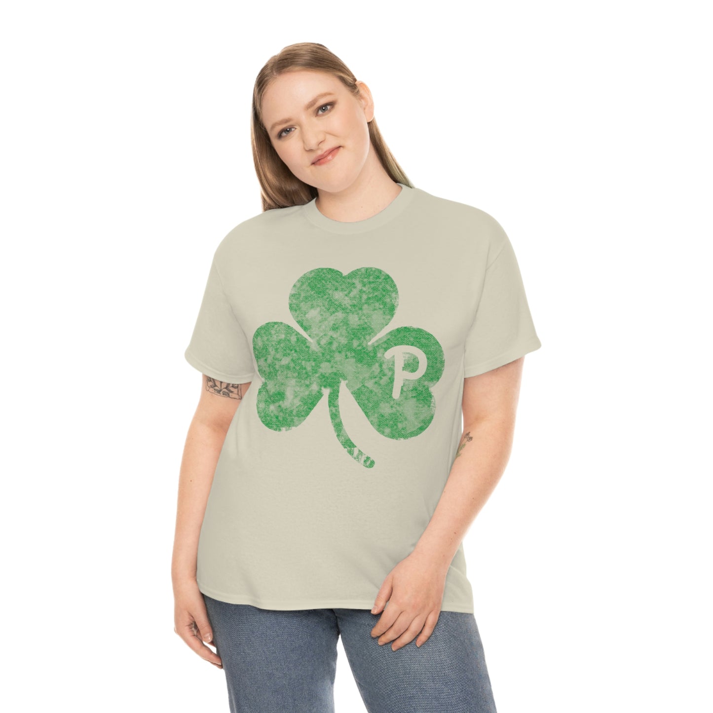 Clover design distressed with "P" for Pittsburgh - Unisex Heavy Cotton Tee