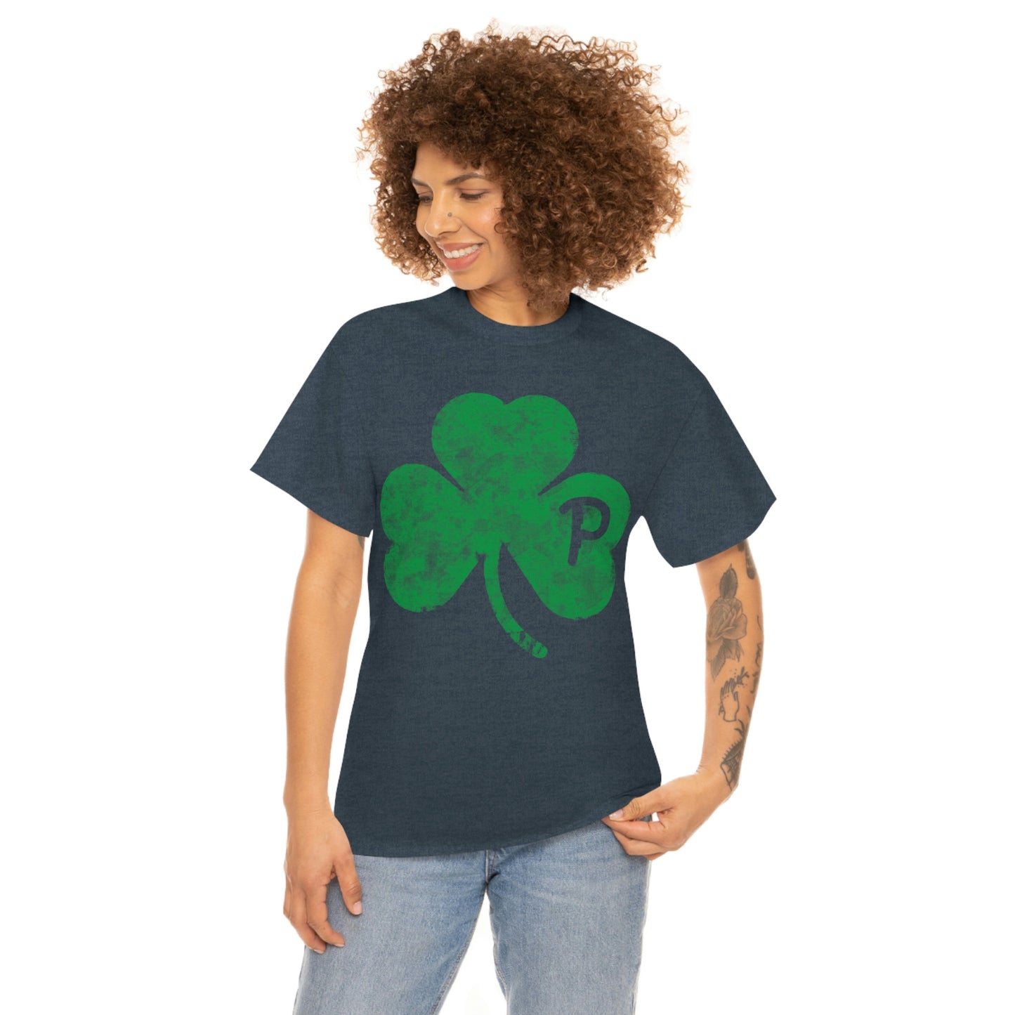Clover design distressed with "P" for Pittsburgh - Unisex Heavy Cotton Tee