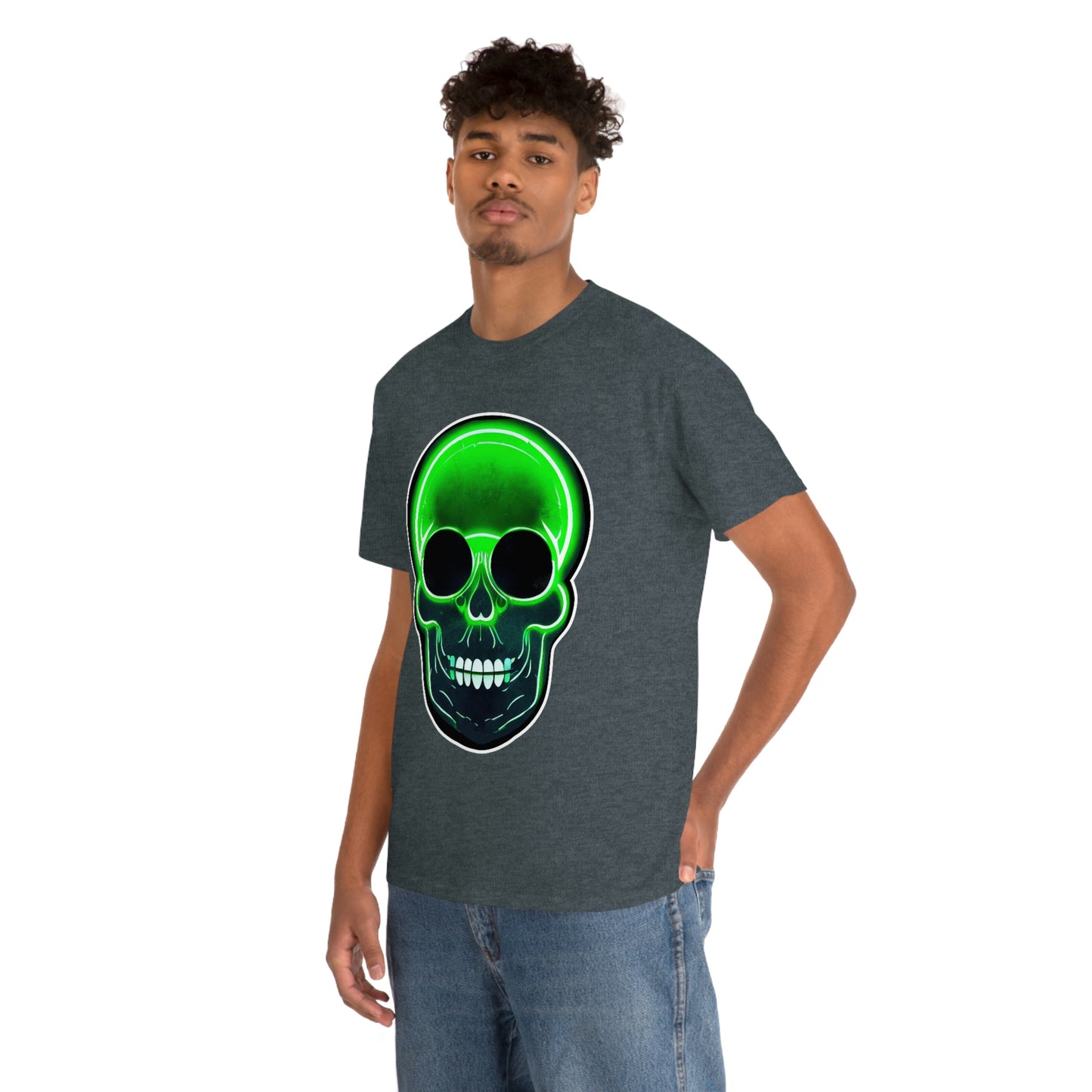 Skull with bright green - Unisex Heavy Cotton Tee