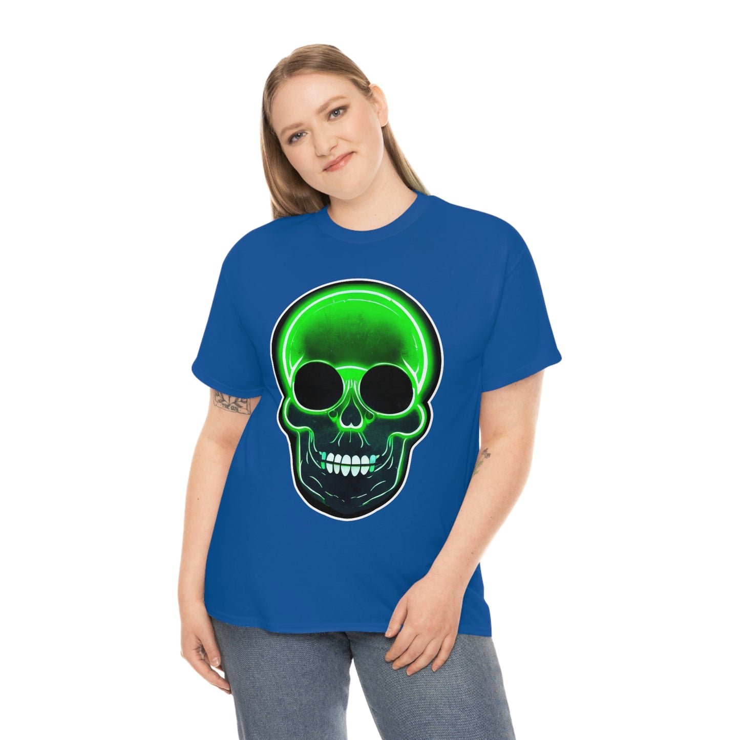 Skull with bright green - Unisex Heavy Cotton Tee