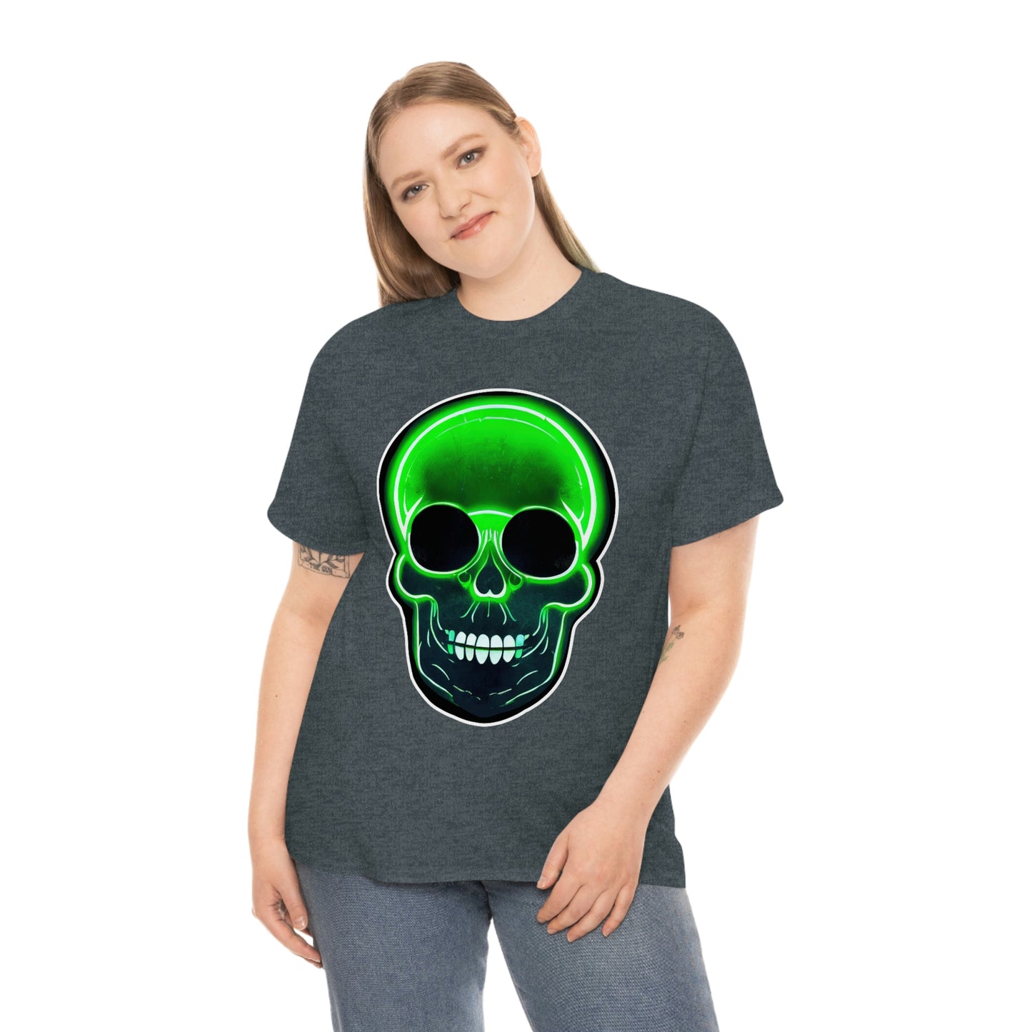 Skull with bright green - Unisex Heavy Cotton Tee