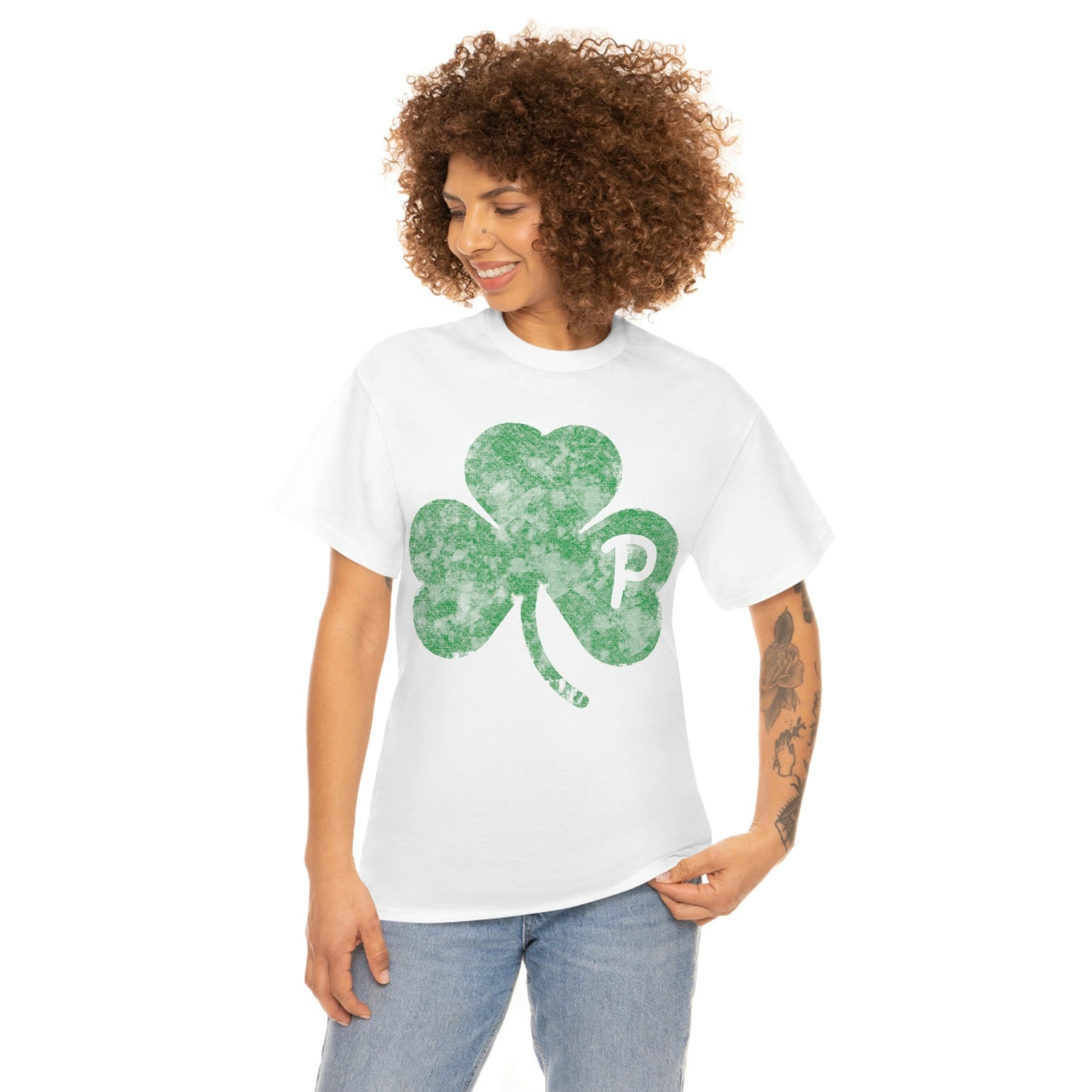 Clover design distressed with "P" for Pittsburgh - Unisex Heavy Cotton Tee