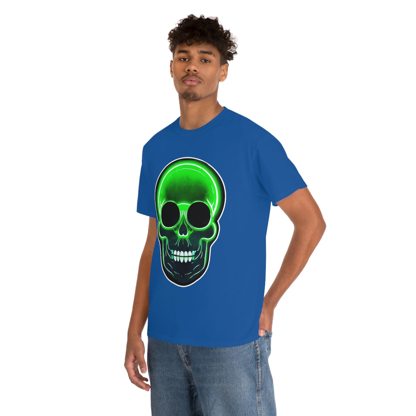 Skull with bright green - Unisex Heavy Cotton Tee