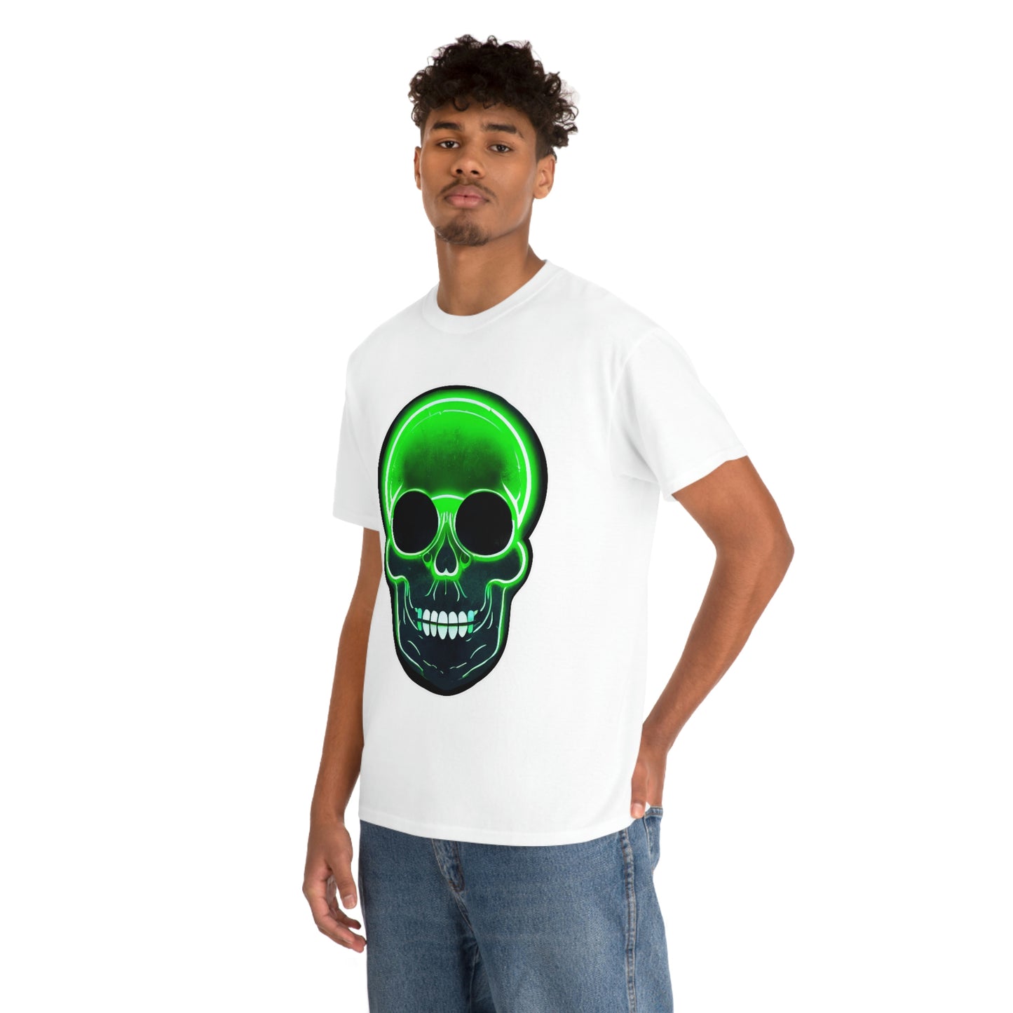 Skull with bright green - Unisex Heavy Cotton Tee