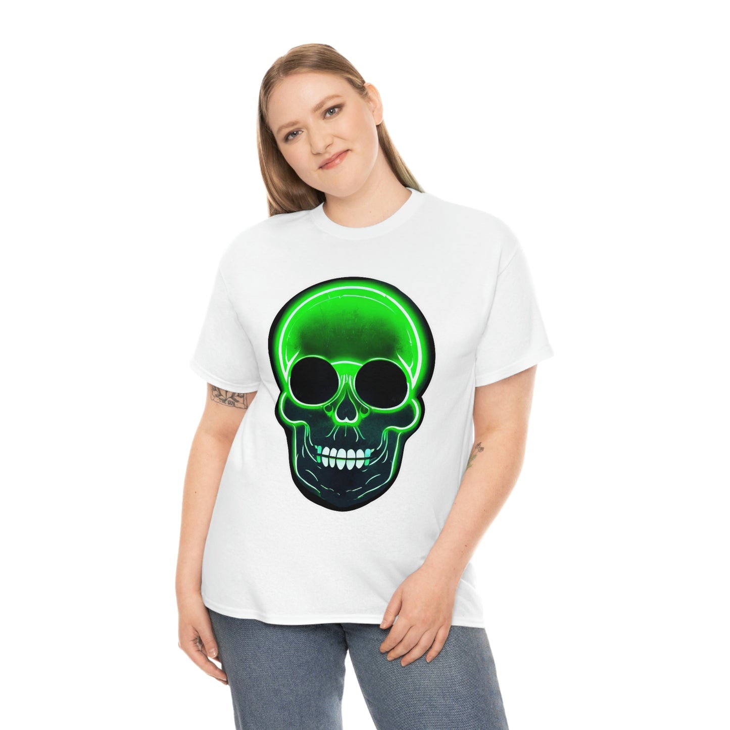 Skull with bright green - Unisex Heavy Cotton Tee