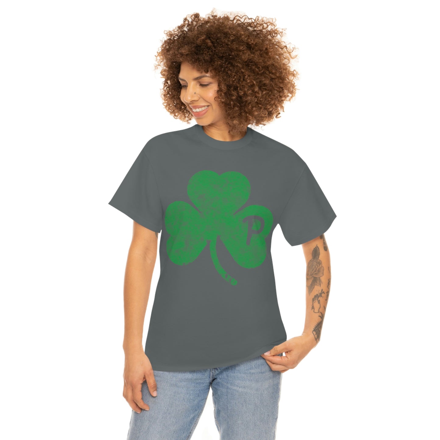 Clover design distressed with "P" for Pittsburgh - Unisex Heavy Cotton Tee